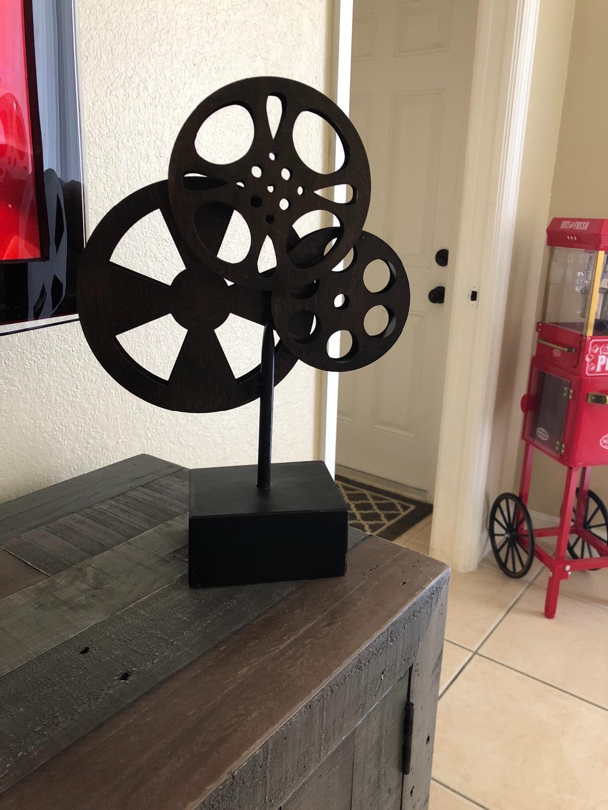 Deco 79 Metal Film Decorative Sculpture Reel Home Decor Statue with Elevated Block Base, Accent Figurine 11