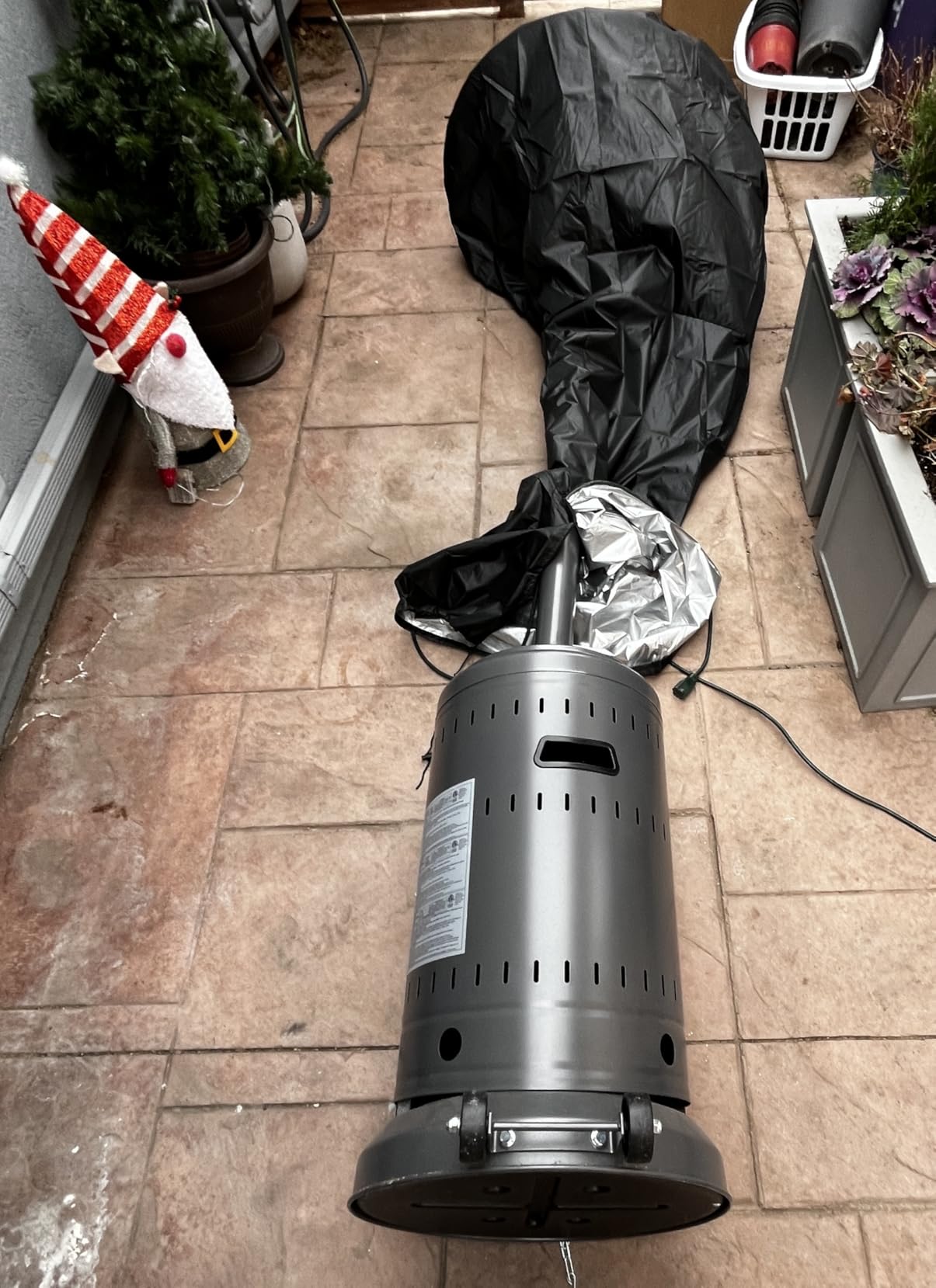 Amazon Basics 46,000 BTU Portable Outdoor Propane Patio Heater with Wheels, Commercial & Residential with Water Tank, Adjustable Heat Output, 9-Foot Radius, Slate Gray, 32.1