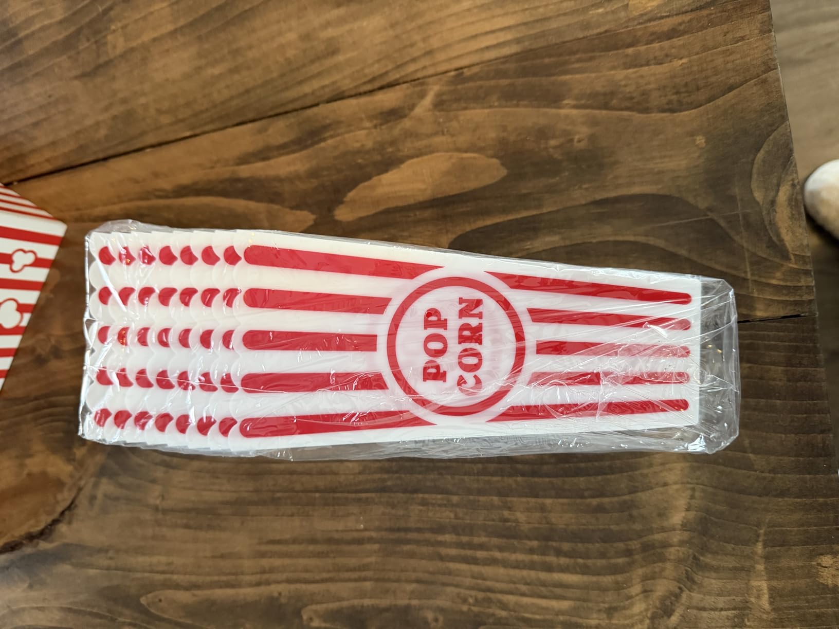 Novelty Place Plastic Red & White Striped Classic Popcorn Containers for Movie Night - 7.8
