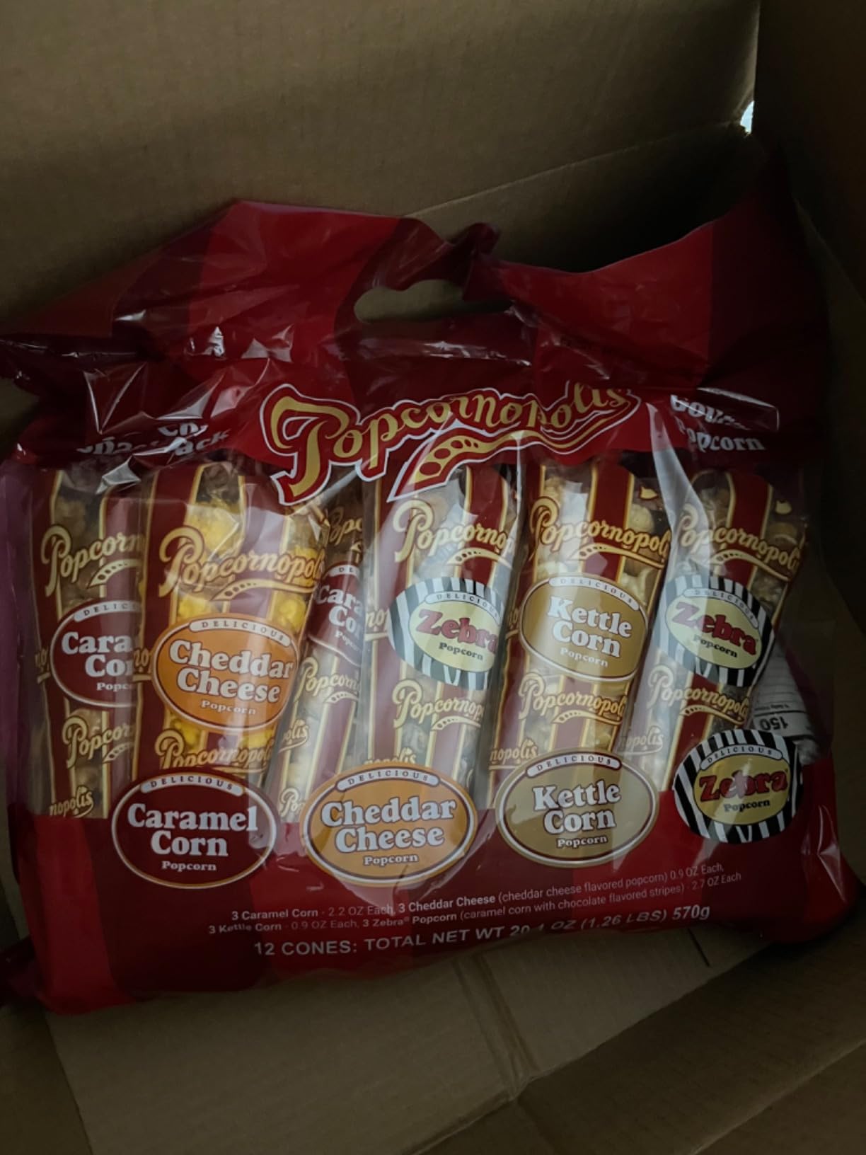 Gourmet Popcorn Cone Variety Pack - Zebra Popcorn, Cheddar Cheese Popcorn, Caramel Popcorn & Kettle Corn Popcorn, Great for Gifting & Sharing, (12-Count) customer photo 1