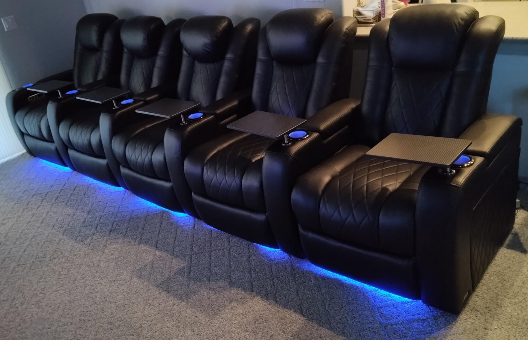 Valencia Tuscany Home Theater Seat - Nappa Leather Power Recliner with Cool Gel Memory Foam, USB-C/USB-A Charging, RGB LED Lights, Adjustable Lumbar & Headrest (Row of 2 Loveseat, Black) customer photo 2