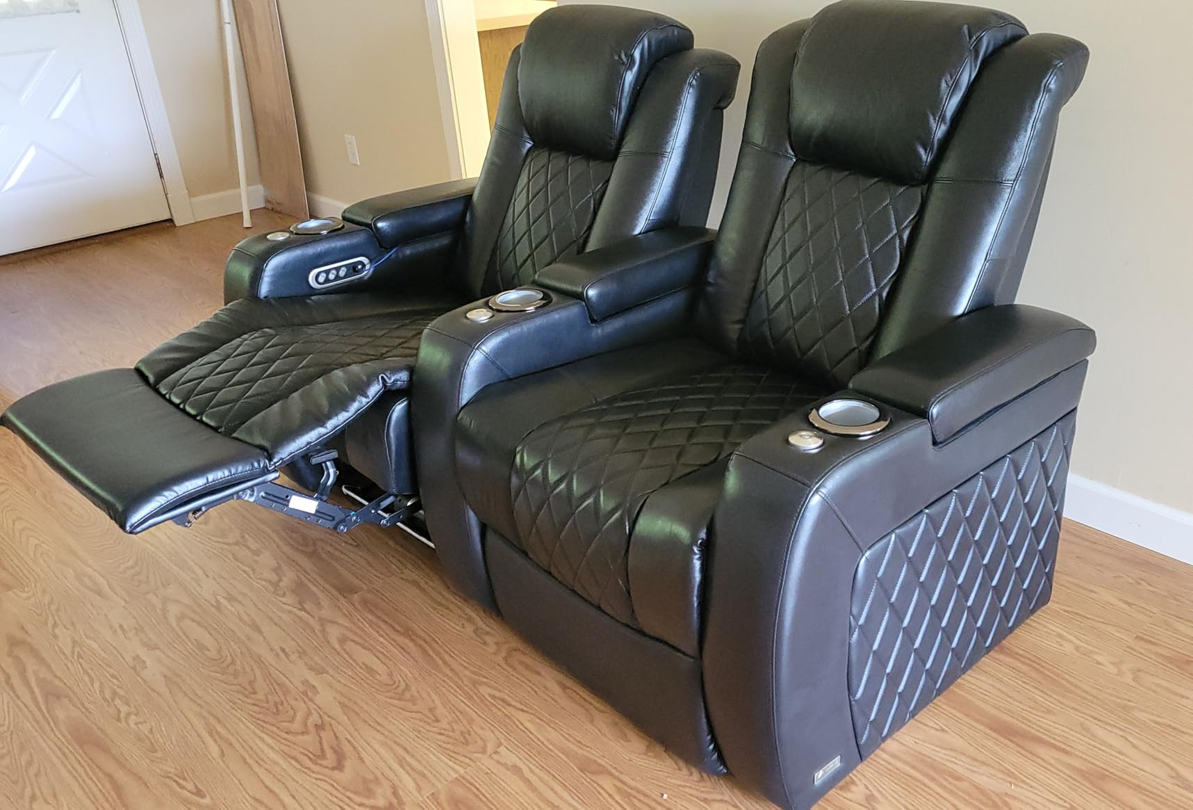 Valencia Tuscany Home Theater Seat - Nappa Leather Power Recliner with Cool Gel Memory Foam, USB-C/USB-A Charging, RGB LED Lights, Adjustable Lumbar & Headrest (Row of 2, Black) customer photo 1