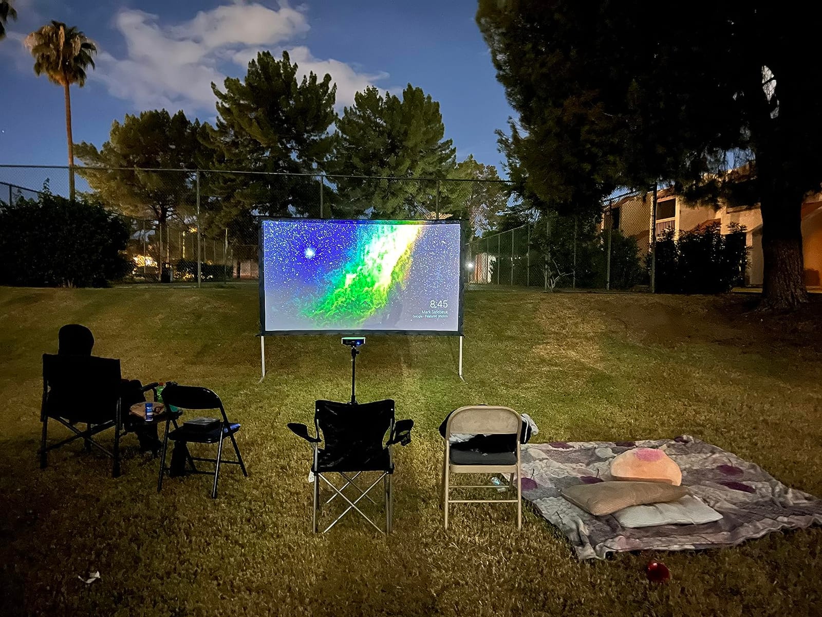 Projector Screen 120 inch,Outdoor Projector Screen with 3-Layers PVC | Polyester-Free Anti-Light 4K HD Screen,Sturdy Aluminum Frame,Easy Setup,Perfect for Poolside, Backyard, and Party Nights customer photo 1