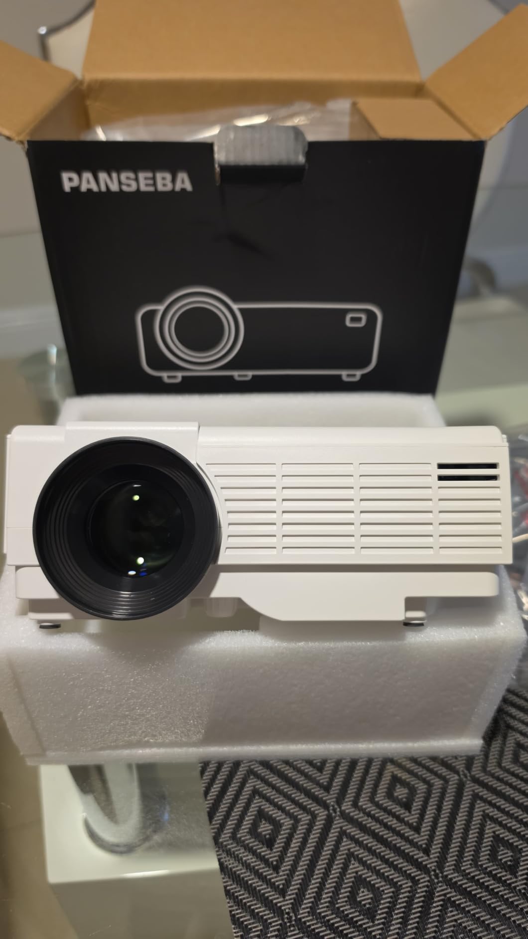 PANSEBA 1080P Mini Projector with Screen, Portable Home Theater Movie Projector with Two-Way Bluetooth, HDMI/USB Input for Smartphone/TV Stick, Ideal for Indoor & Outdoor Use, White customer photo 1