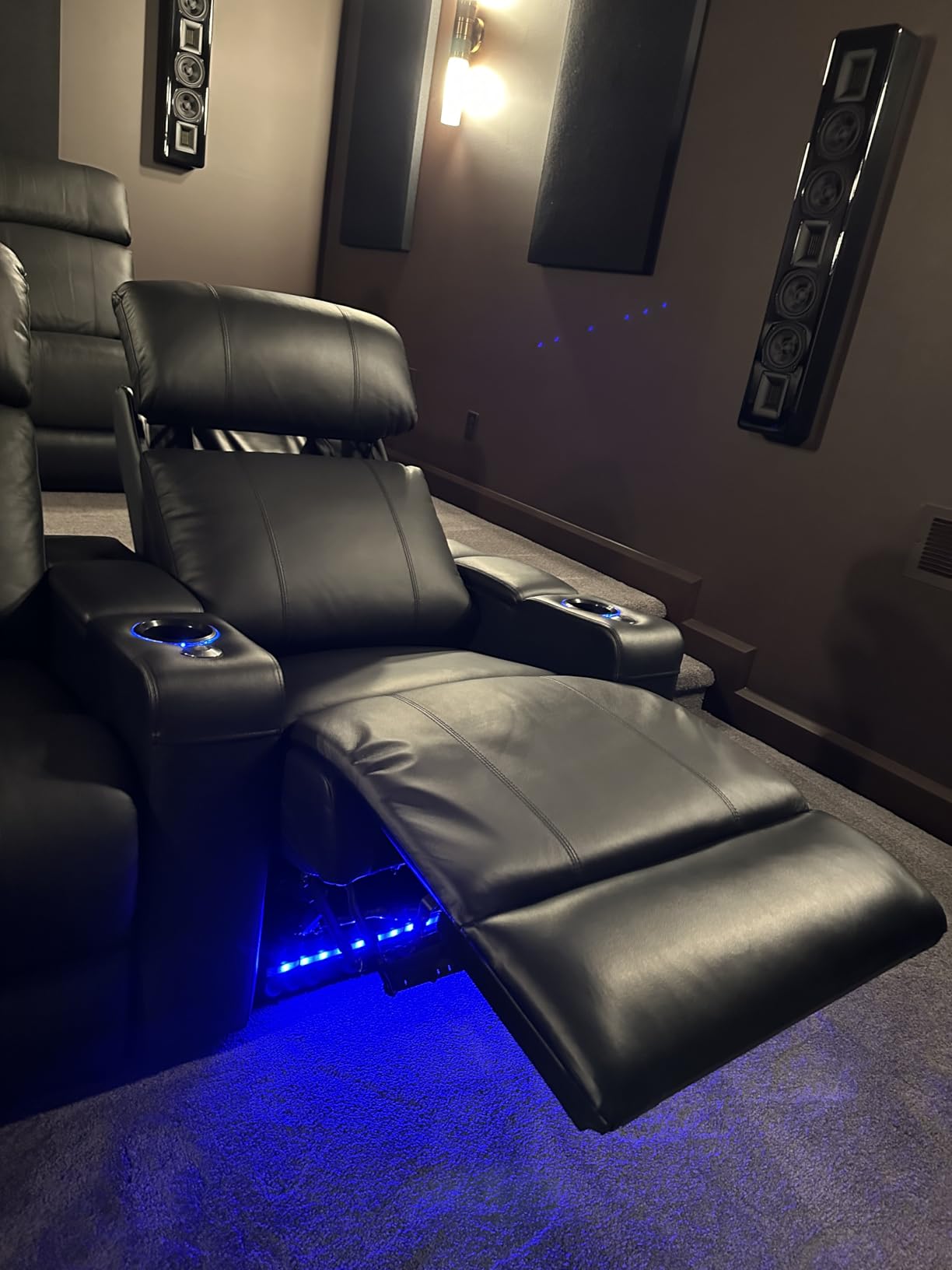 Valencia Piacenza 2025 Power Headrest Home Theater Seat - Premium Italian Leather Recliner with Cooling Gel Memory Foam, Motorized Headrest, USB Charging & LED Lights (Row of 3) customer photo 1