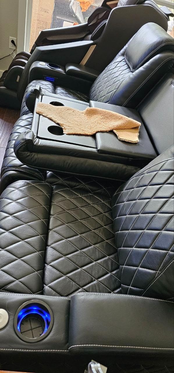 Valencia Oslo Home Theater Seating | Premium Top Grain Italian Nappa 11000 Leather, Power Headrest, Power Lumbar Support, with Center Console (Row of 3, Black) customer photo 1