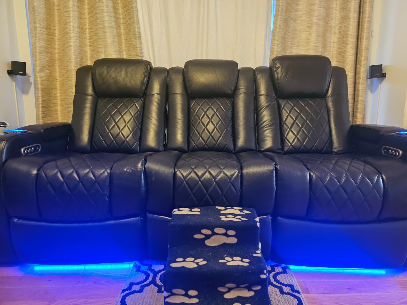 Valencia Home Theater Seating Tuscany 2025 3-Seat Power Recliner with Center Console - Top Grain Nappa 11000 Leather, Cool Gel Memory Foam, USB-C/A Charging, RGB Lights (Dark Chocolate) customer photo 2