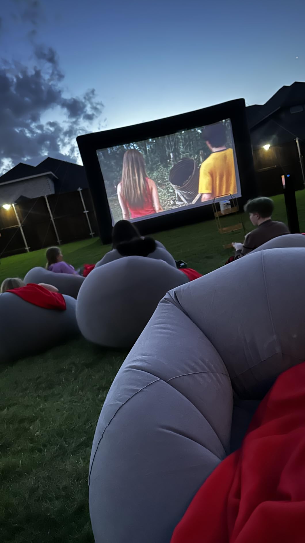 GYUEM 20 feet Inflatable Portable Projector Movie Screen - Huge Air-Blown Cinema Projection Screen Package with Rope, Blower, Tent Stakes - Front & Rear Projection, for Outdoor Party Backyard Pool Fun customer photo 2