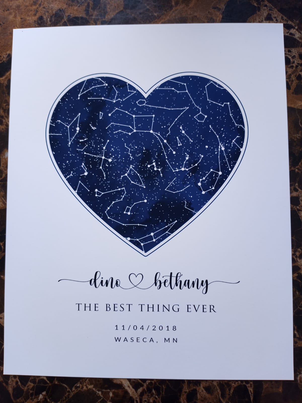 Custom Star Sky Map Print - Heart Shape Navy Watercolor Texture Zodiac Constellation Wall Art, Wedding Anniversary Newborn Gift, Birthday Gift to Her and Him, Valentine's Day Gift customer photo 2