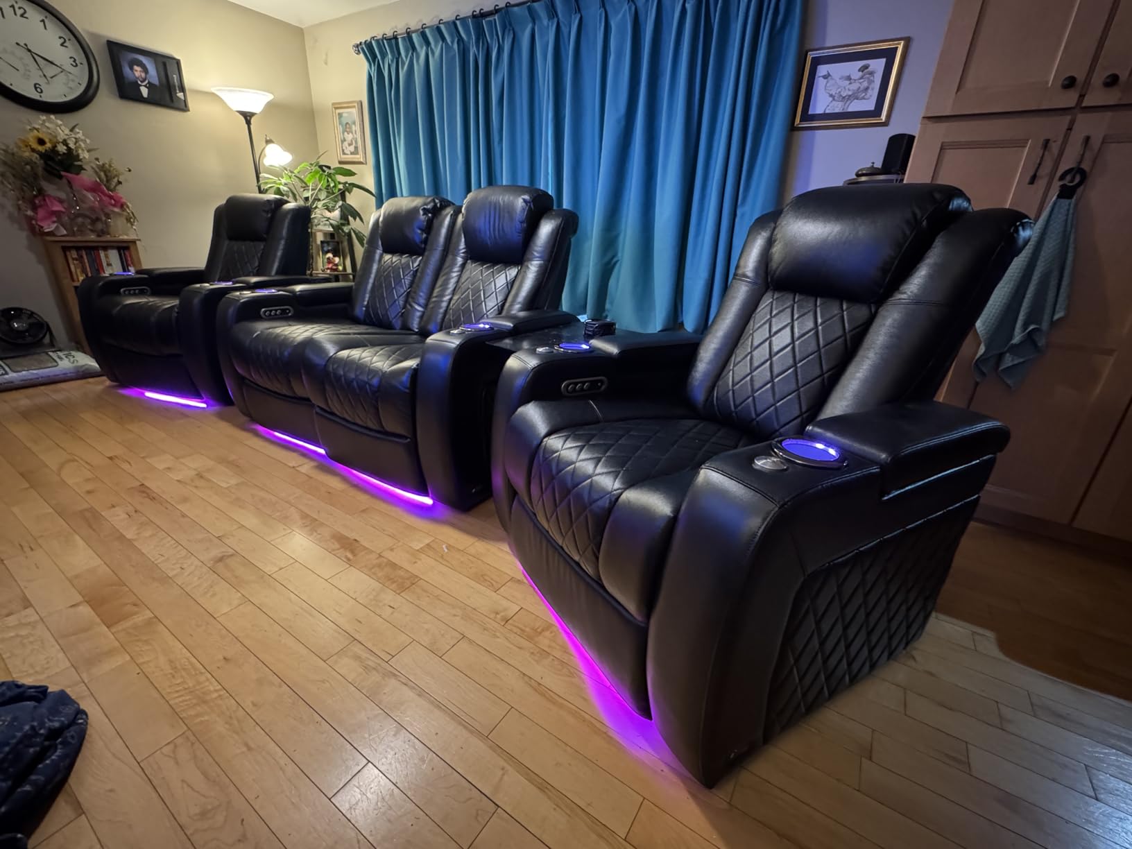 Valencia Tuscany Home Theater Seat - Nappa Leather Power Recliner with Cool Gel Memory Foam, USB-C/A Charging, RGB LED Lights, Adjustable Lumbar & Headrest (Single Recliner, Black) customer photo 1