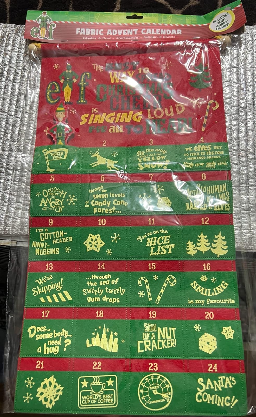 Buddy the Elf Fabric Advent Calendar, Movie Merchandise | 24 Pockets with Movie Icons & Quotes, Includes Mini Buddy Figure customer photo 2