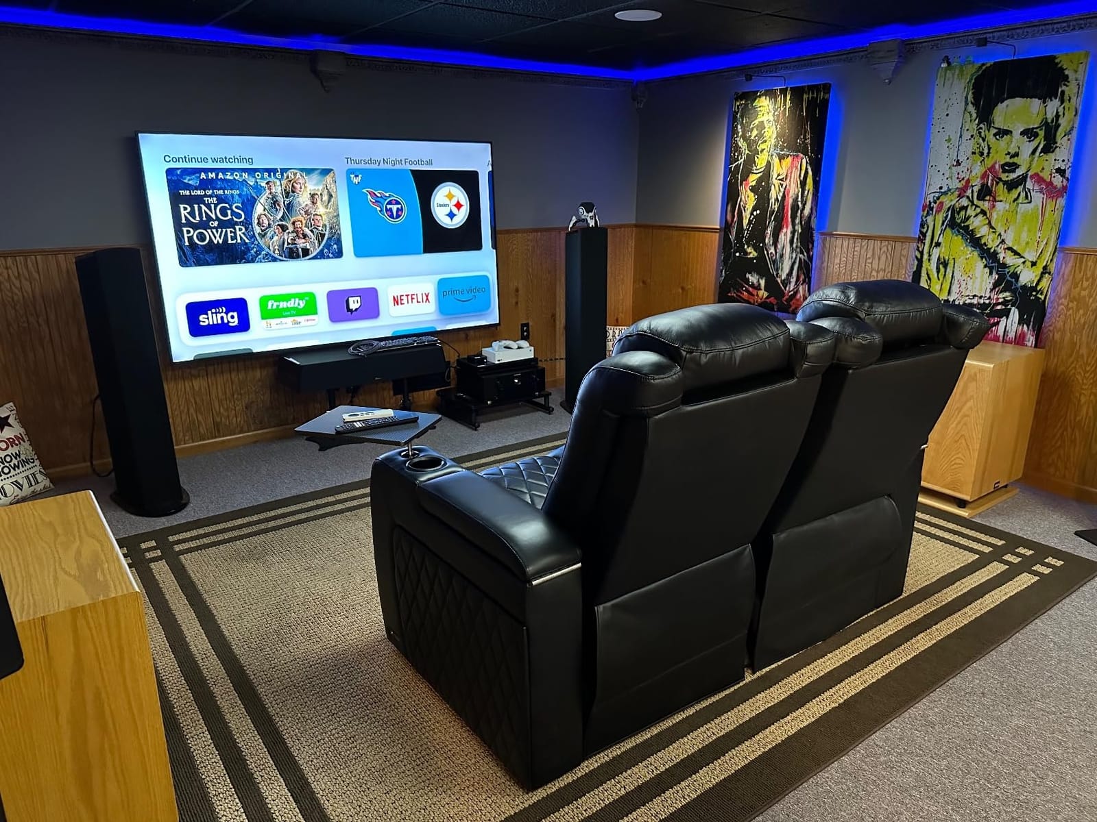 Valencia Tuscany Home Theater Seat - Nappa Leather Power Recliner with Cool Gel Memory Foam, USB-C/USB-A Charging, RGB LED Lights, Adjustable Lumbar & Headrest (Row of 3 Loveseat Left, Navy Blue) customer photo 2