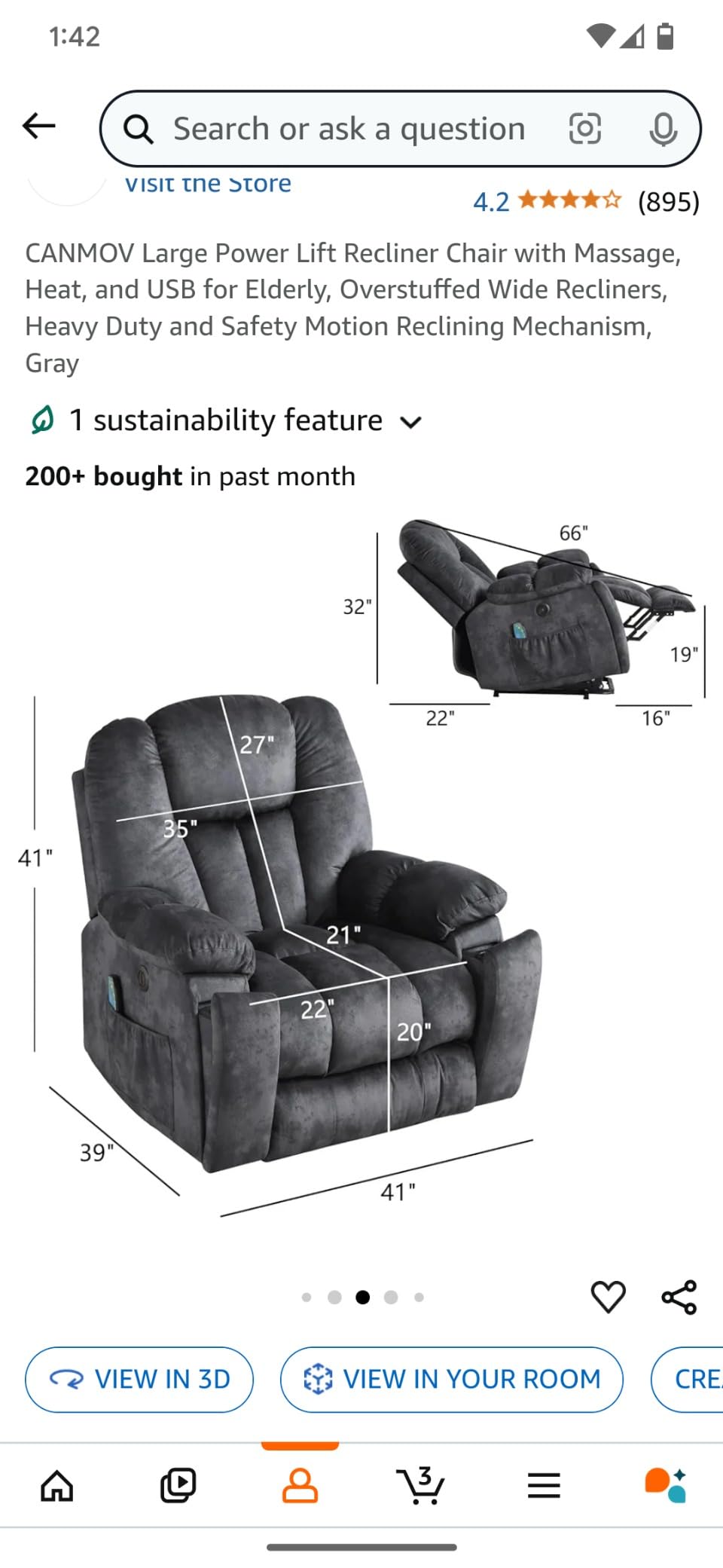 CANMOV Large Power Lift Recliner Chair with Massage, Heat, and USB for Elderly, Overstuffed Wide Recliners, Heavy Duty and Safety Motion Reclining Mechanism, Gray customer photo 1