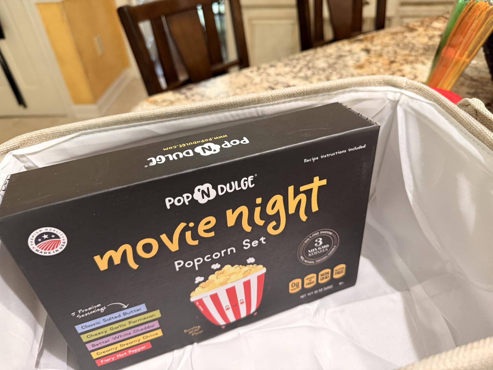 Pop n' Dulge Popcorn Movie Night Supplies 16 pcs Gift Set, 5 Gourmet Popcorn Kernels, 5 Seasoning Variety Packs Non-GMO Kosher Snacks, Great Housewarming Family Date Night Gifts Basket Ideas For Him Her customer photo 1