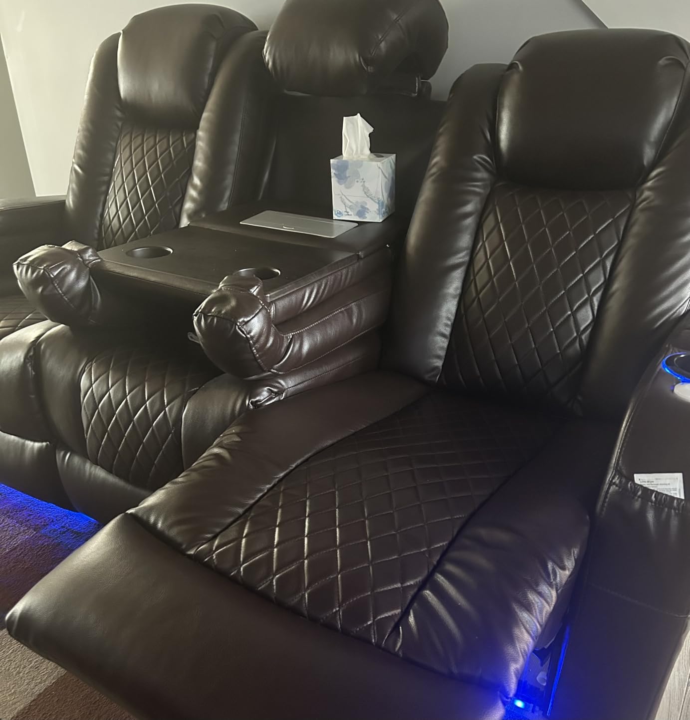 Airadlis Home Theater Seating Seats Dual Power Movie Theater Chairs Theater Recliner Sofa with 7 Colors Ambient Lighting, Lumbar Pillow, Side Pocket, Tray Table,Type-C USB Charge customer photo 1