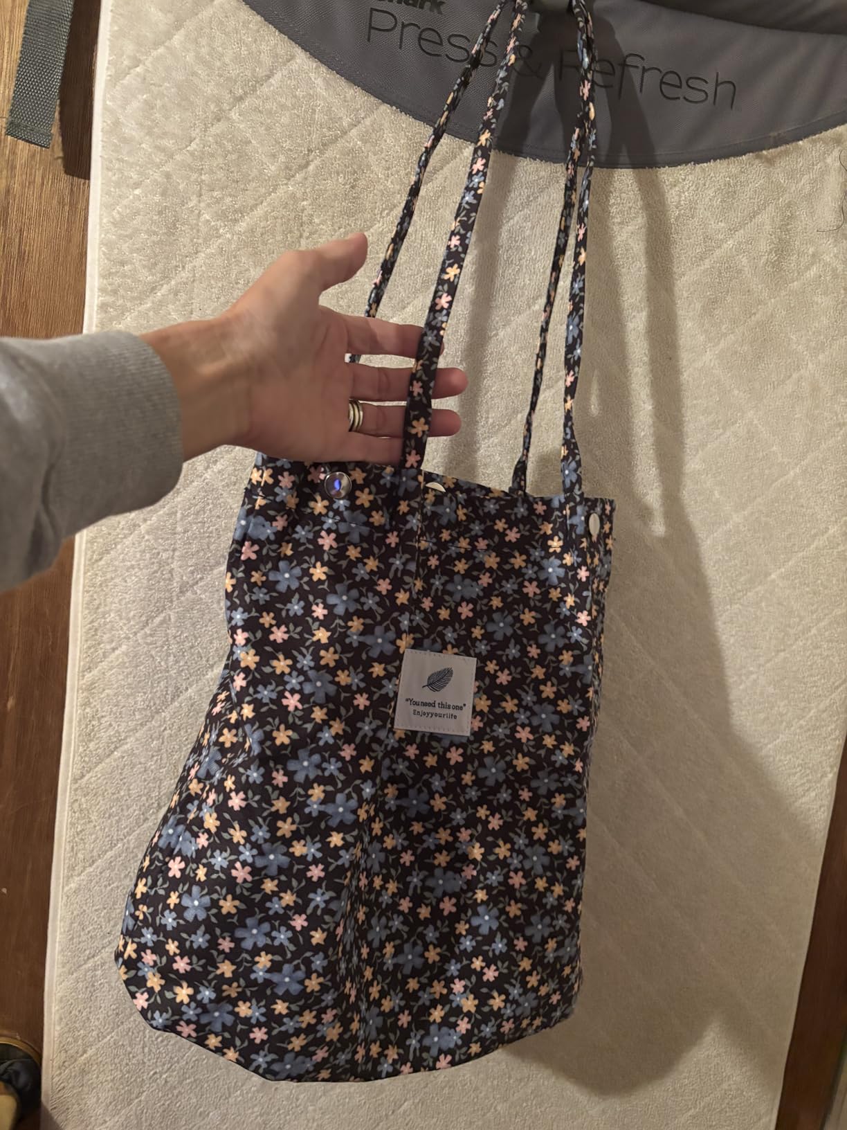 Cute Corduroy Tote Bag Canvas Shoulder Handbags for Women Travel Shopping customer photo 2