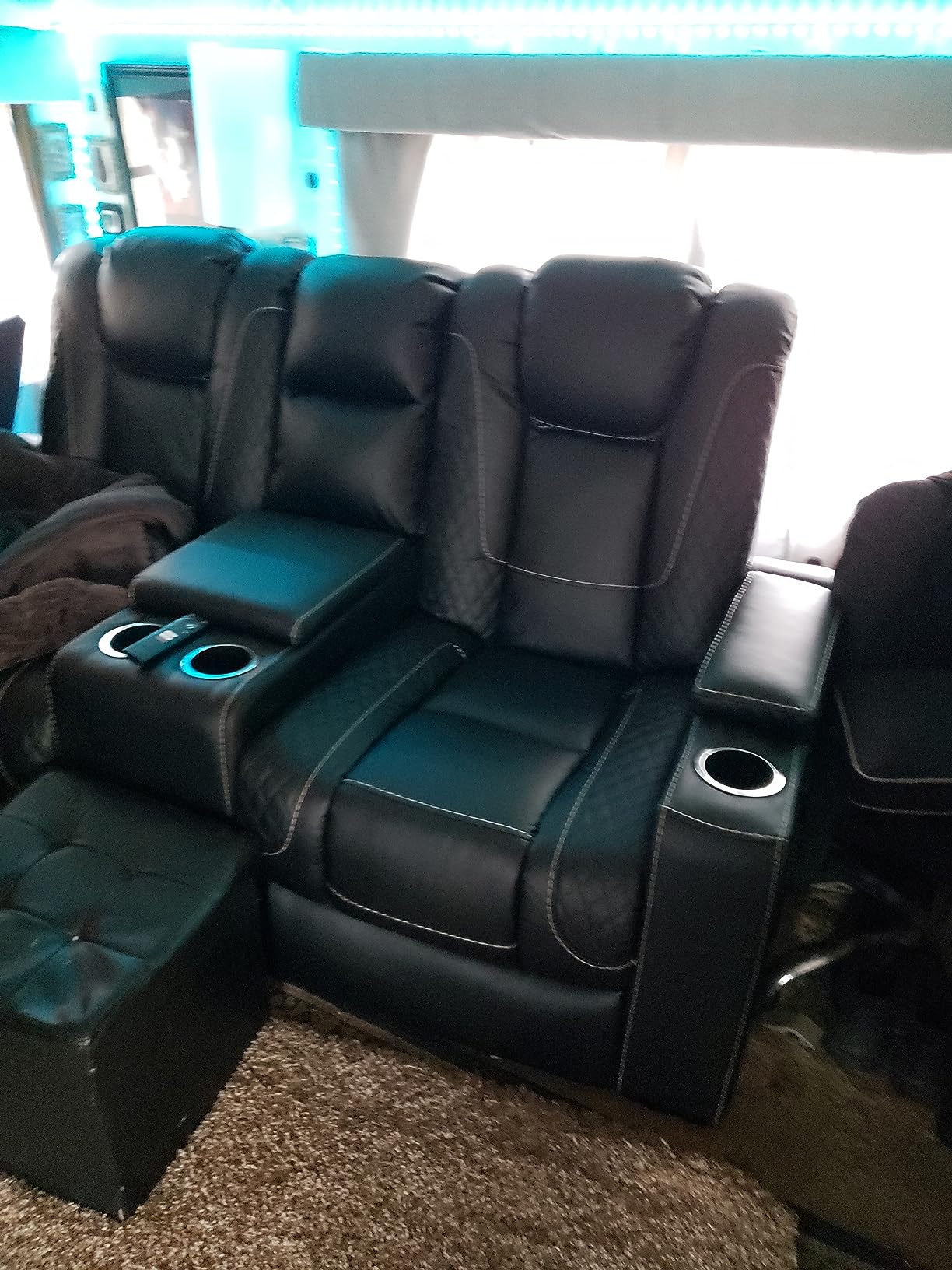 CANMOV Electric Power Recliner Chair with Ambient Lighting, Faux Leather Dual Motor Power Home Theater Seating with Adjustable Headrest, Hidden Arm Storage,Cup Holders,USB Ports (Single, Black) customer photo 1