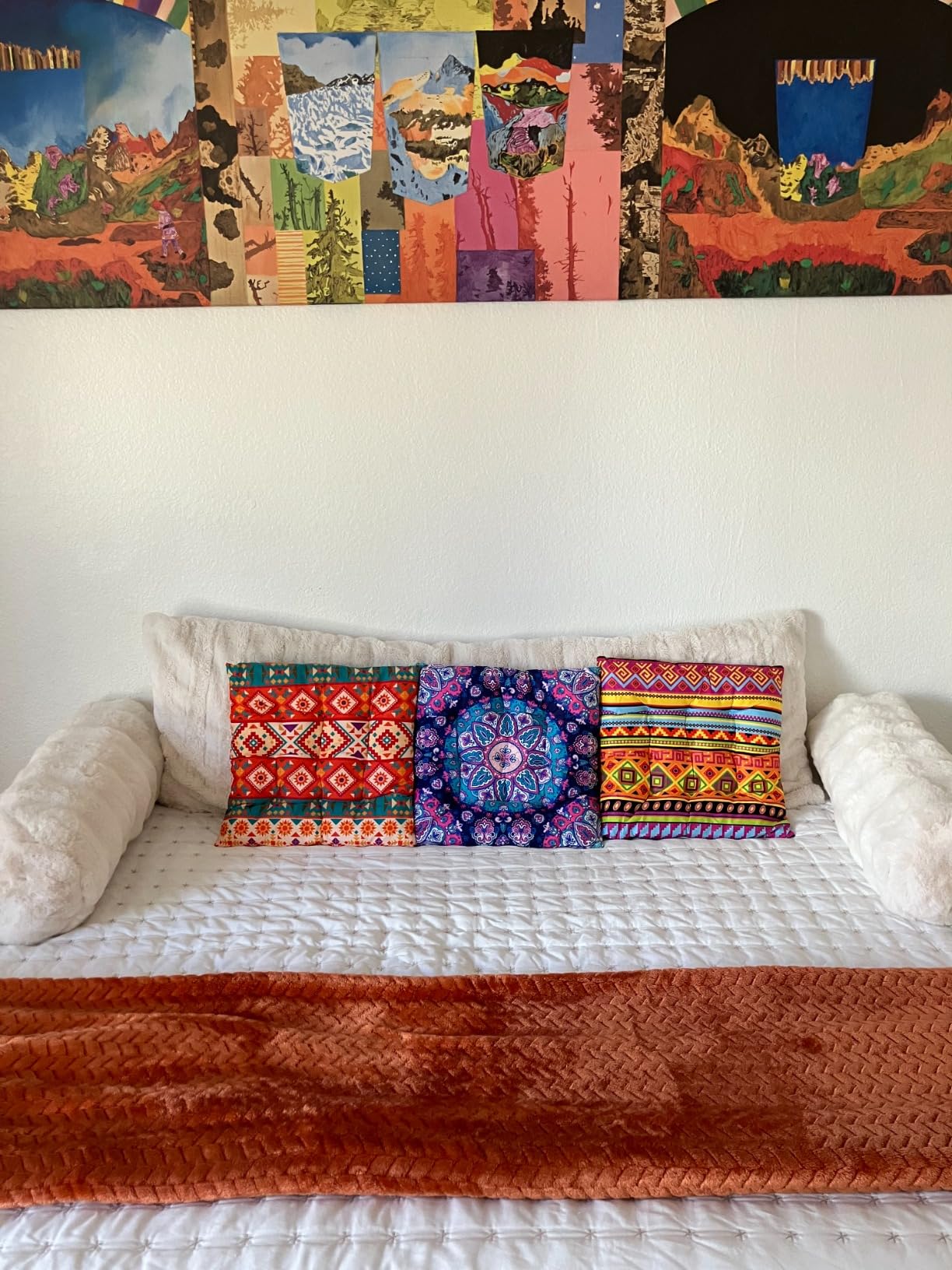 Menkxi 6 Pcs Bohemian Floor Pillows Seating 15 Inch Boho Floor Cushions customer photo 2