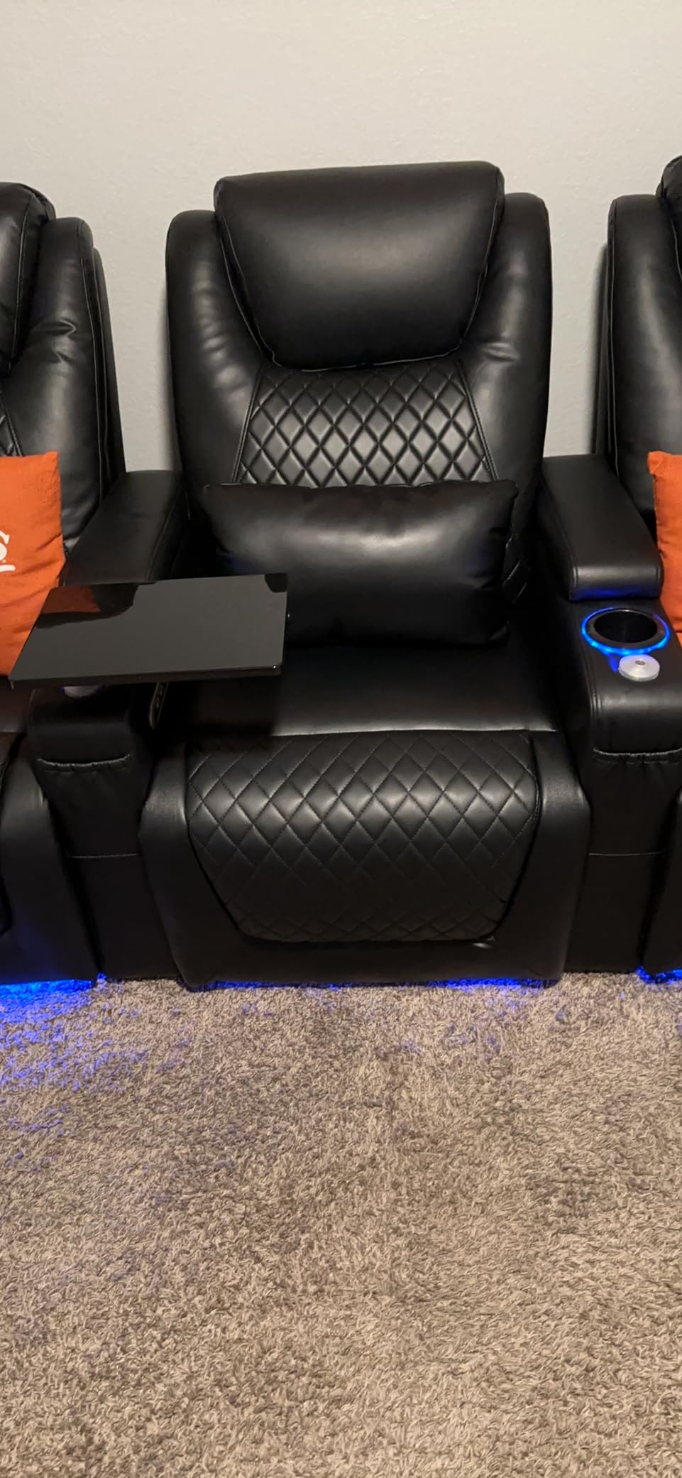Airadlis Home Theater Seating Seats, Theater Recliner Chair Sofa Game Movie Theater Chairs with 7 Colors Ambient Lighting, Lumbar Pillow, Side Pocket, Tray Table, Power Recline, Black customer photo 2