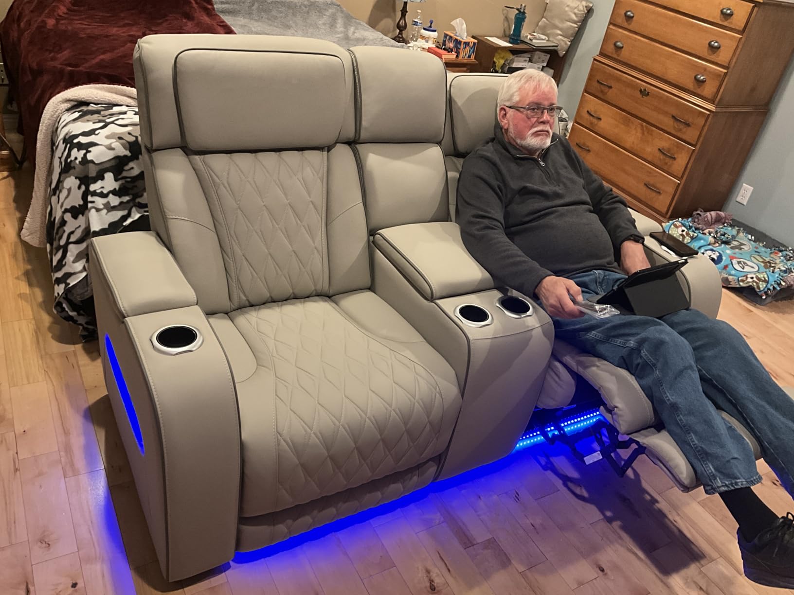 Signature Design by Ashley Power Reclining Loveseat with Console, Gray | Heated air massage seats, Top grain leather, Zero gravity recline, Home theater seating customer photo 2