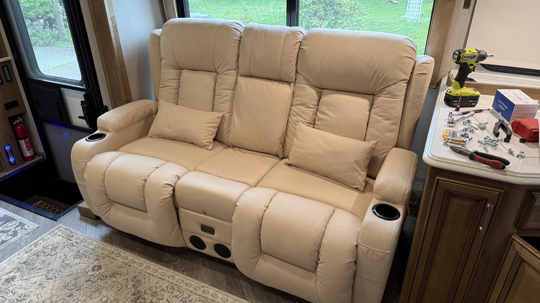 URRED Power Loveseat Recliner Sofa with Massage and Heat, Black | Wall Hugger Reclining Loveseat with Console, RV Couch Home Theater Seating with LED Lights, Faux Leather customer photo 2