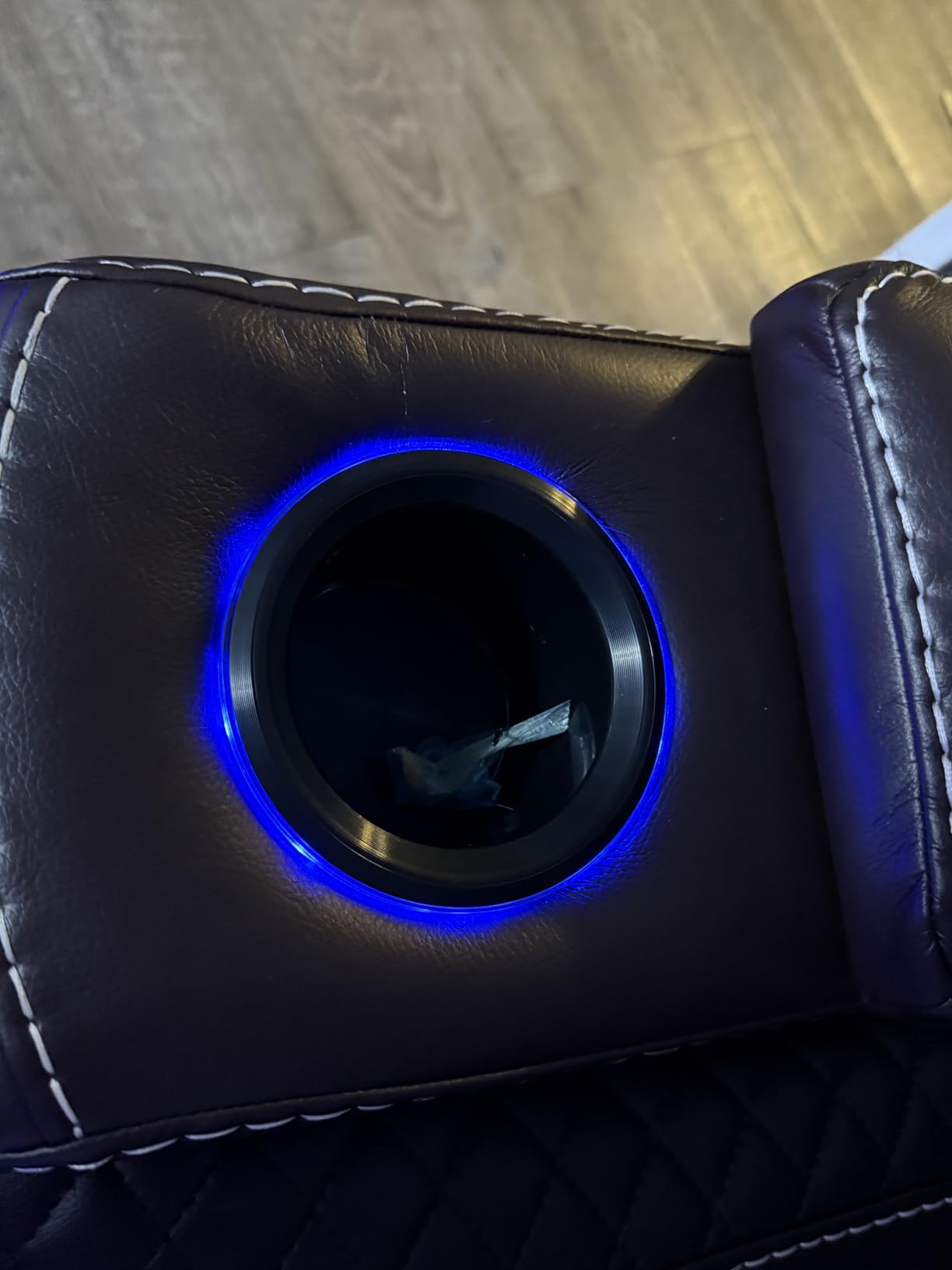 ANJ Power Home Theater Seating Recliner Chairs, PU Leather Recliner with Cup Holders, Electric Movie Theater Reclining Chairs with Adjustable Powered Headrest, LED Lights, Hidden Arm Storage (Black) customer photo 1