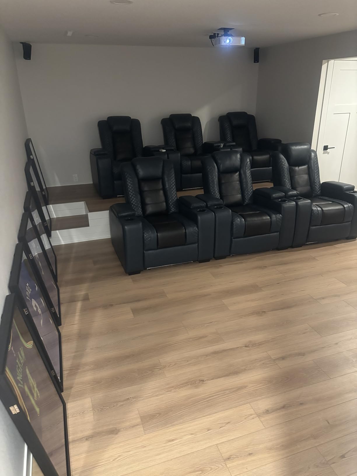 ANJ Power Home Theater Seating Recliner Chairs Set of 3, PU Leather Recliner & Cup Holder, Electric Movie Theater Reclining Chairs with Adjustable Headrest, Blue LED, Hidden Arm Storage (Black-Blue) customer photo 1