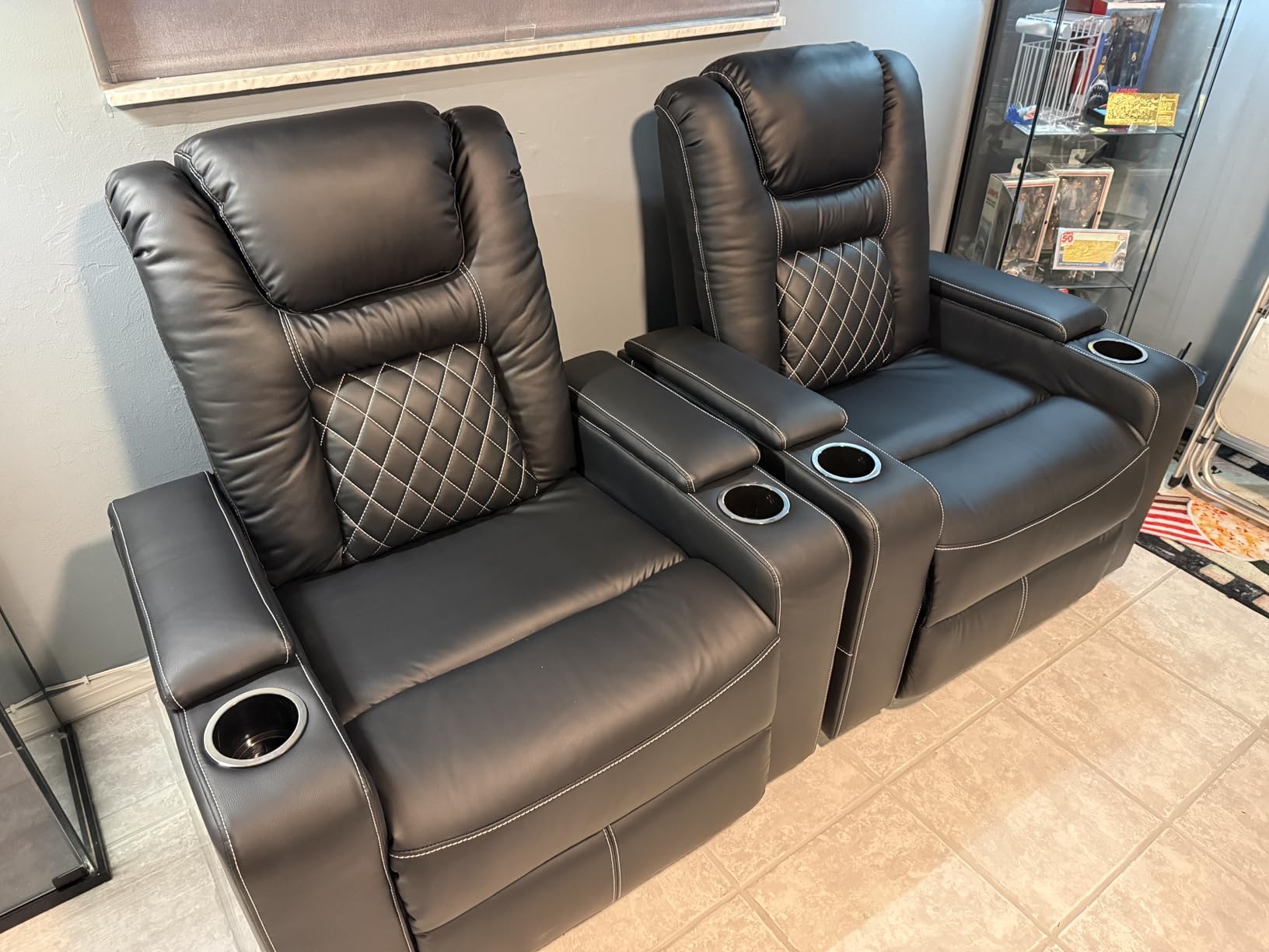 CANMOV Electric Power Recliner Chair Set of 2, Breathable Leather Home Theater Seating with Hidden Arm Storage, Power Recliner Chair for Living Room with USB Ports and Cup Holders, Black customer photo 2