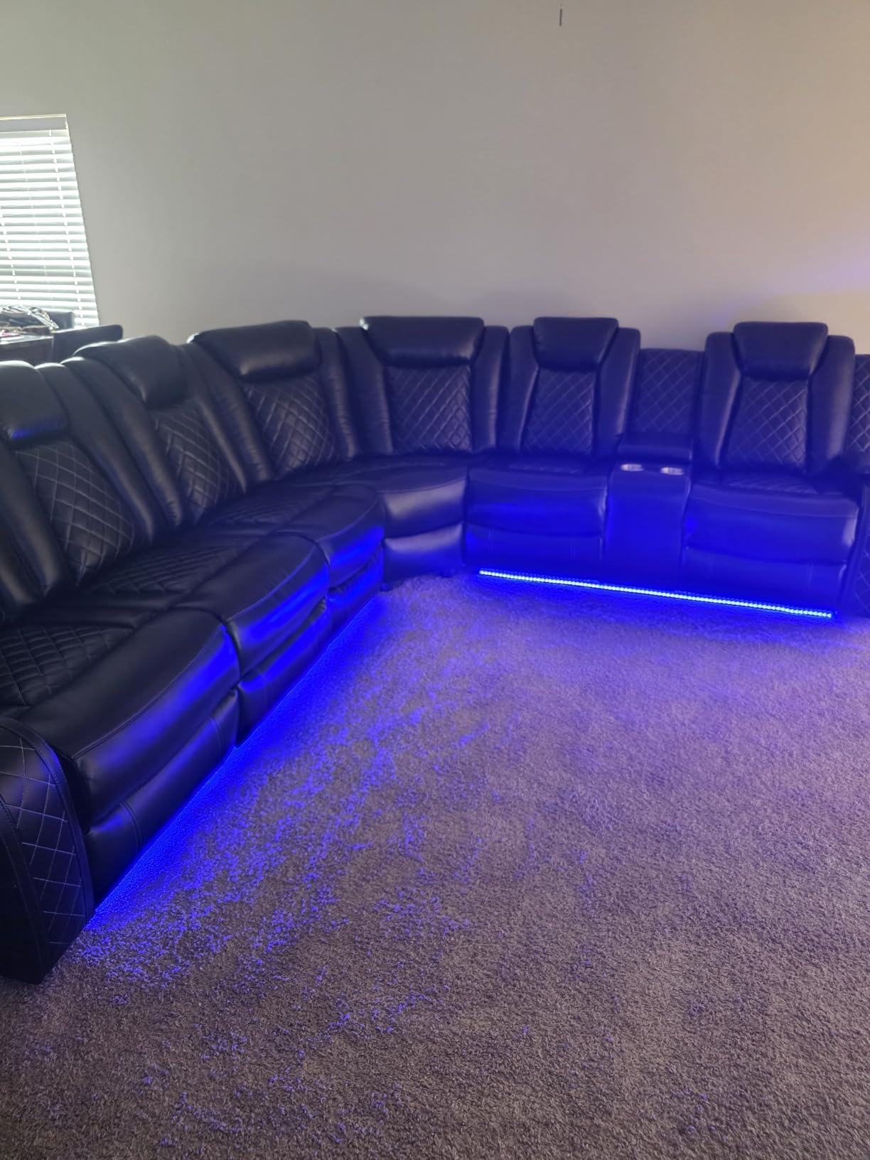 Power Recliner Sectional Sofa Home Theater Seating Couch with LED &USB Port | L Shaped Reclining Couch with Reading Lamp, Cup Holder&Storage, Black Faux Leather Sectional for Living Room Furniture customer photo 2