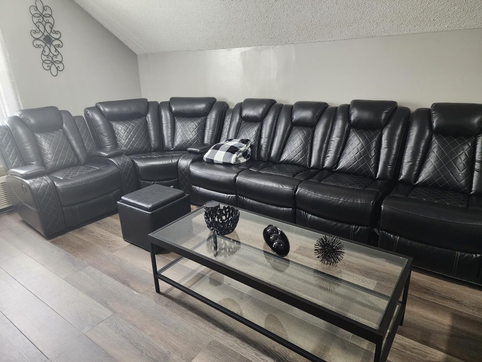 Power Recliner Sofa Sectional Couch with LED Light for Living Room,Leather Reclining Corner Sectional Sofa with 2 Recliner Seats,Cup Holder,Storage Console for House/Home Theater, Black customer photo 2