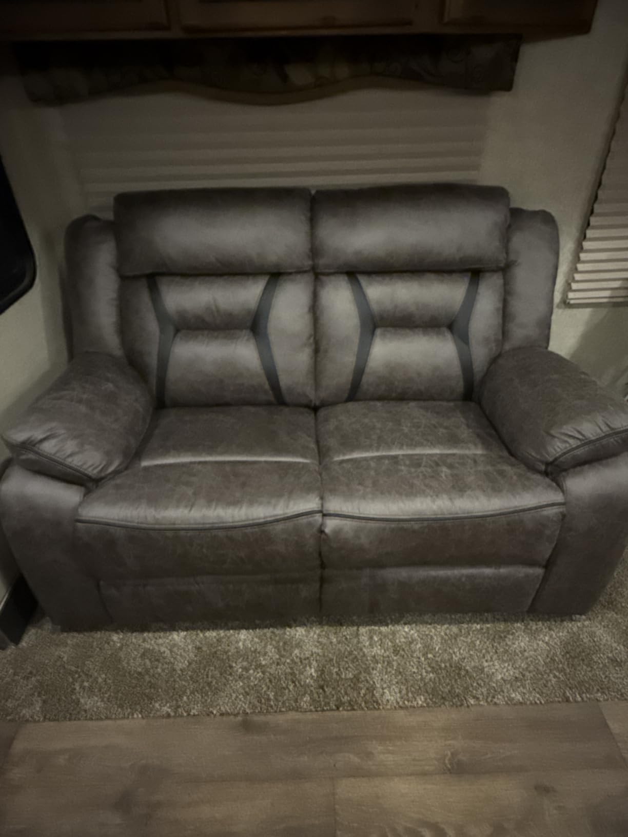 EBELLO Faux Leather Manual Loveseat Recliner, 2 Seat Reclining Sofa Chair with Center Console, Hidden Storage and Cup Holders, Daul Recliner for Living Room, Meeting Room, Brown (Loveseat) customer photo 2