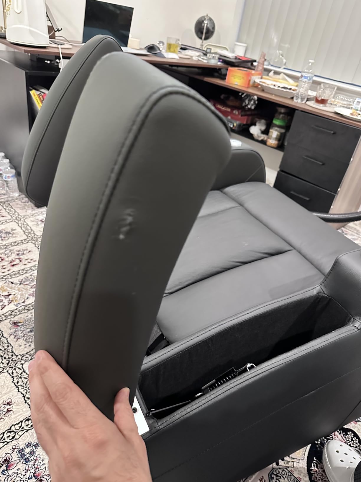 comfiroom Home Theater Seating Simple Style Top Grain Nappa Leather Recliners Chair Dual Power Movie Gaming Sofa Chair Electric Headrest with Tray Table Type-C USB Charger (Black, Row of 1) customer photo 1