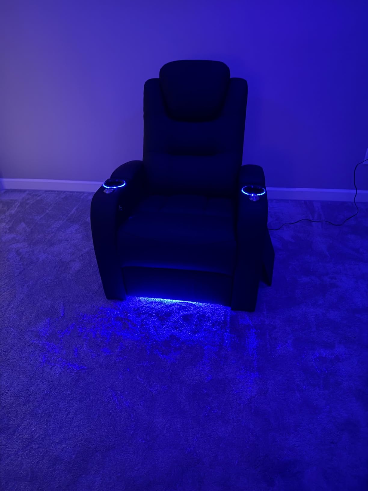 comfiroom Home Theater Seating Simple Style Top Grain Nappa Leather Recliners Chair Dual Power Movie Gaming Sofa Chair Electric Headrest with Tray Table Type-C USB Charger (Black, Row of 1) customer photo 2