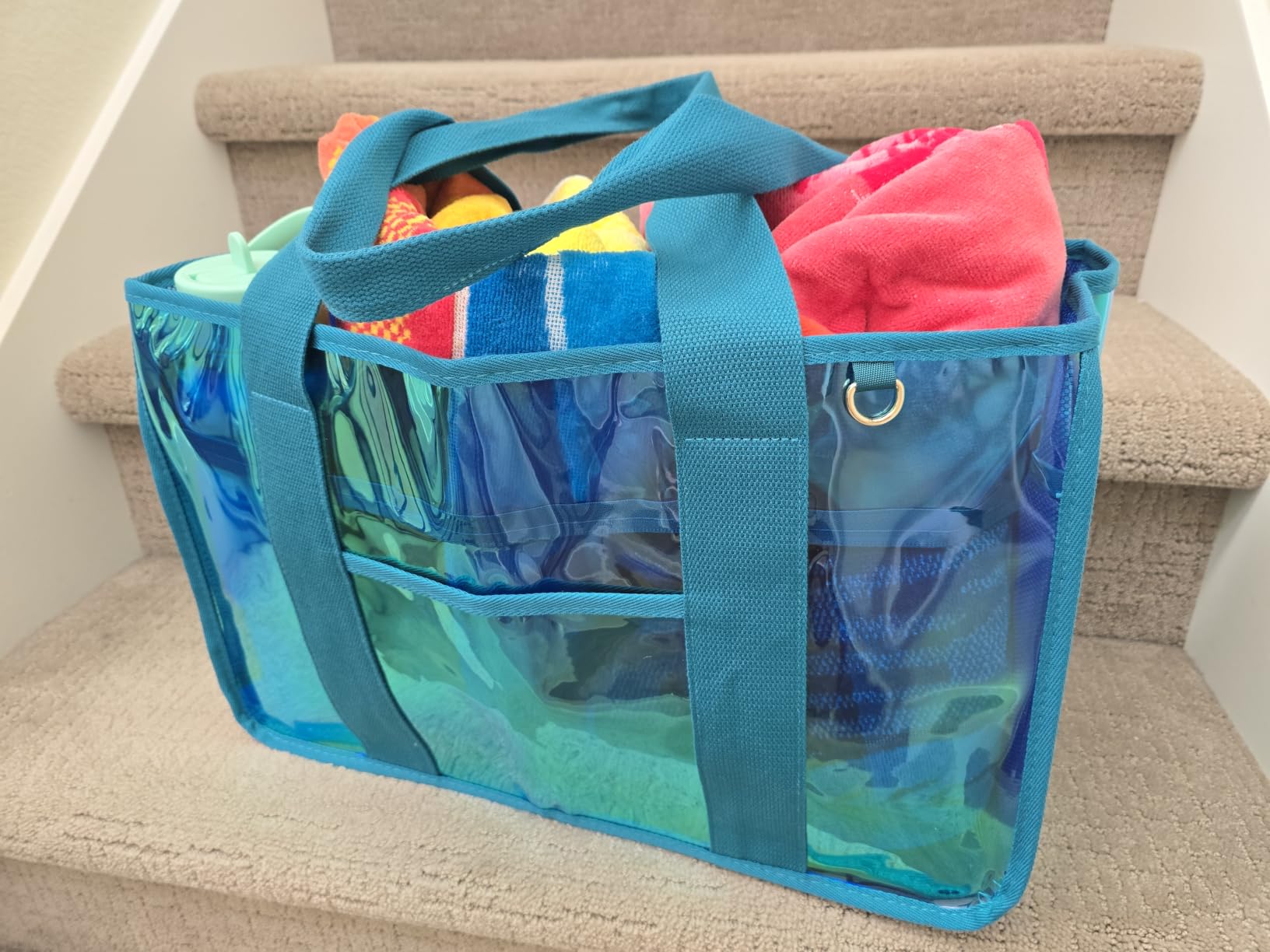 Fammart Iridescent Clear Beach Bags Waterproof Sandproof for Women, Large Jelly Tote Zipper Pool Bag Cruise Essentials 2026 customer photo 1