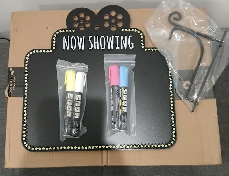 Movie Night Now Showing Sign for Family Movie Nights Wipe-Clean Chalkboard | Reuseable Vintage Cinema Camera Design customer photo 1