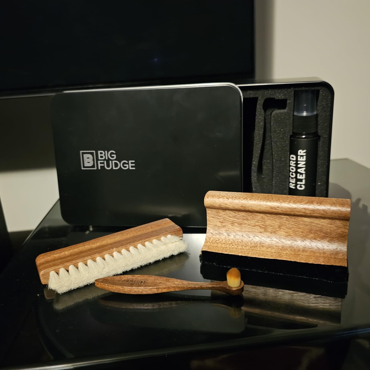 Big Fudge Vinyl Record Cleaning Kit - Collector's Edition - 100% Sapele Wood Vinyl Accessories - Velvet Cleaner, Anti-Static Brush, Stylus Brush and Solution w/Case customer photo 1