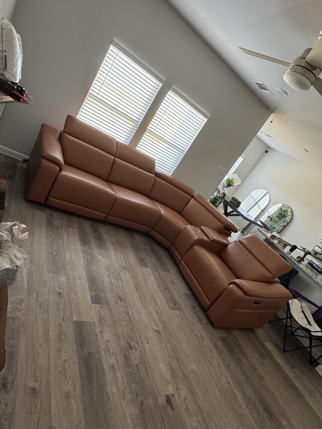 Power Reclining Sectional Sofa, 5 Seat L-Shaped Leather Recliner Sofa with USB Charging/Storage Console/Cup Holders, Home Theater Seating, Light Brown Sectional Couch for Living Room, Apartment customer photo 1