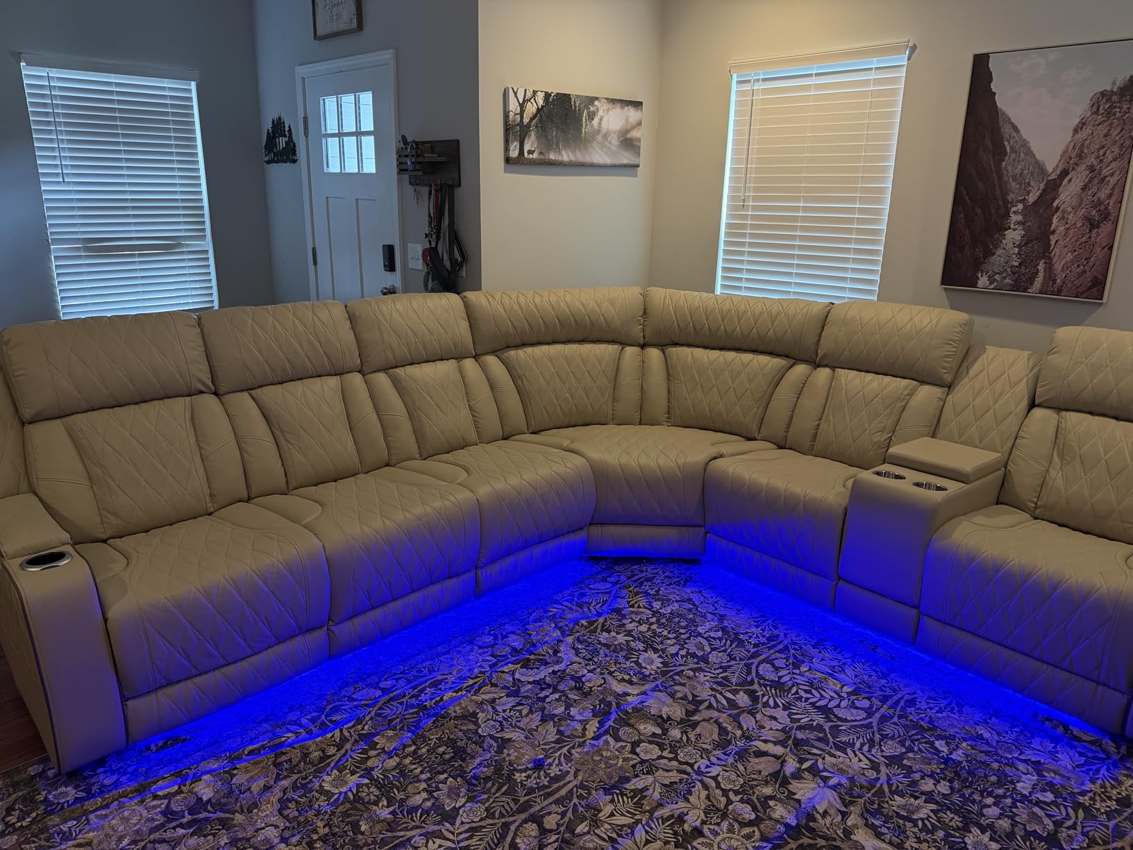 Breathing Leather Reclining Sofa Set,Power Recliner Sectional Couch with LED Light,Modern Living Room Furniture Set,Reclining Sectional Couch Set with USB Port/Storage for Home/Home Theater customer photo 1