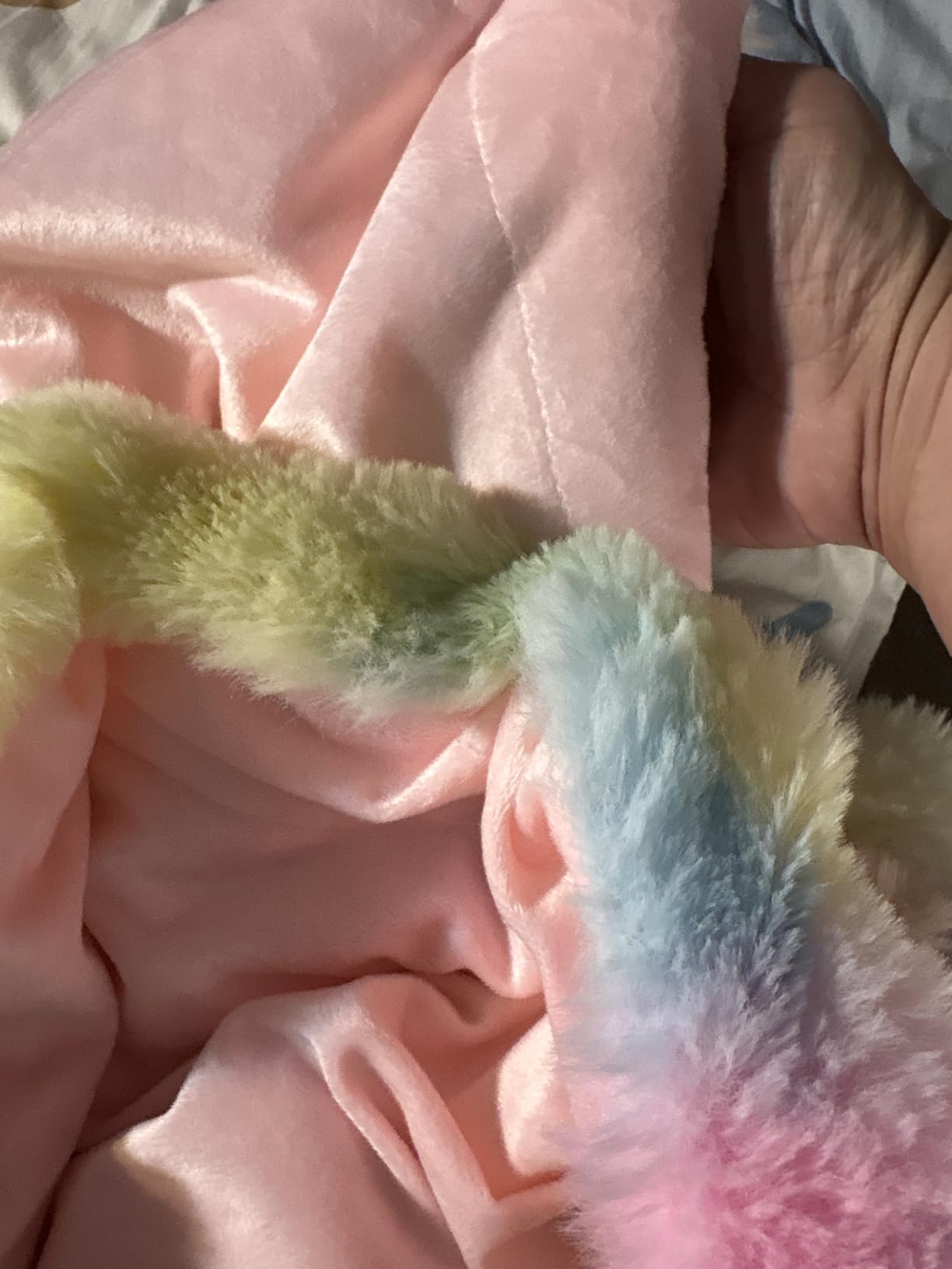 LIFEREVO Luxury Fluffy Faux Rabbit Fur Throw Blanket 50x60, Rainbow | Soft Plush Bubble Blanket for Bed Couch Sofa Office customer photo 1