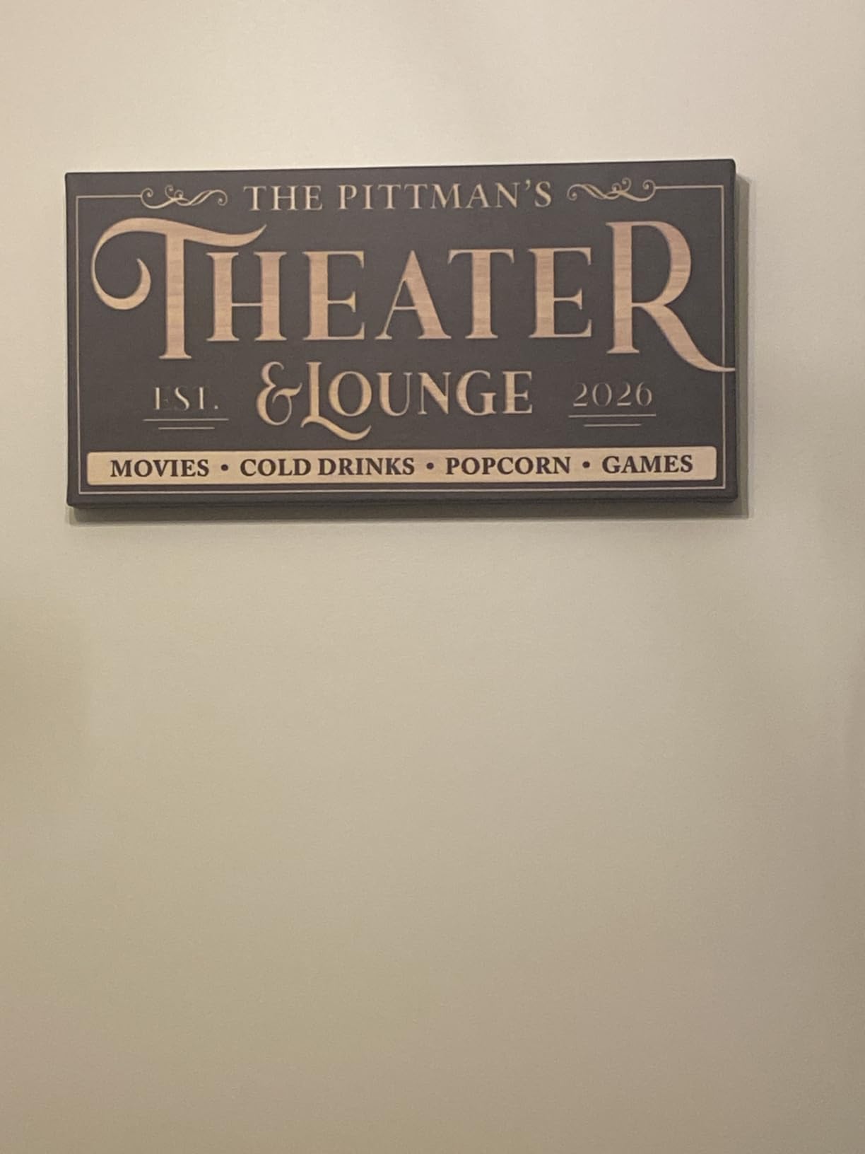 Awesometik Theater Sign Personalized Canvas Wall Decor with Custom Family Name Vintage customer photo 1