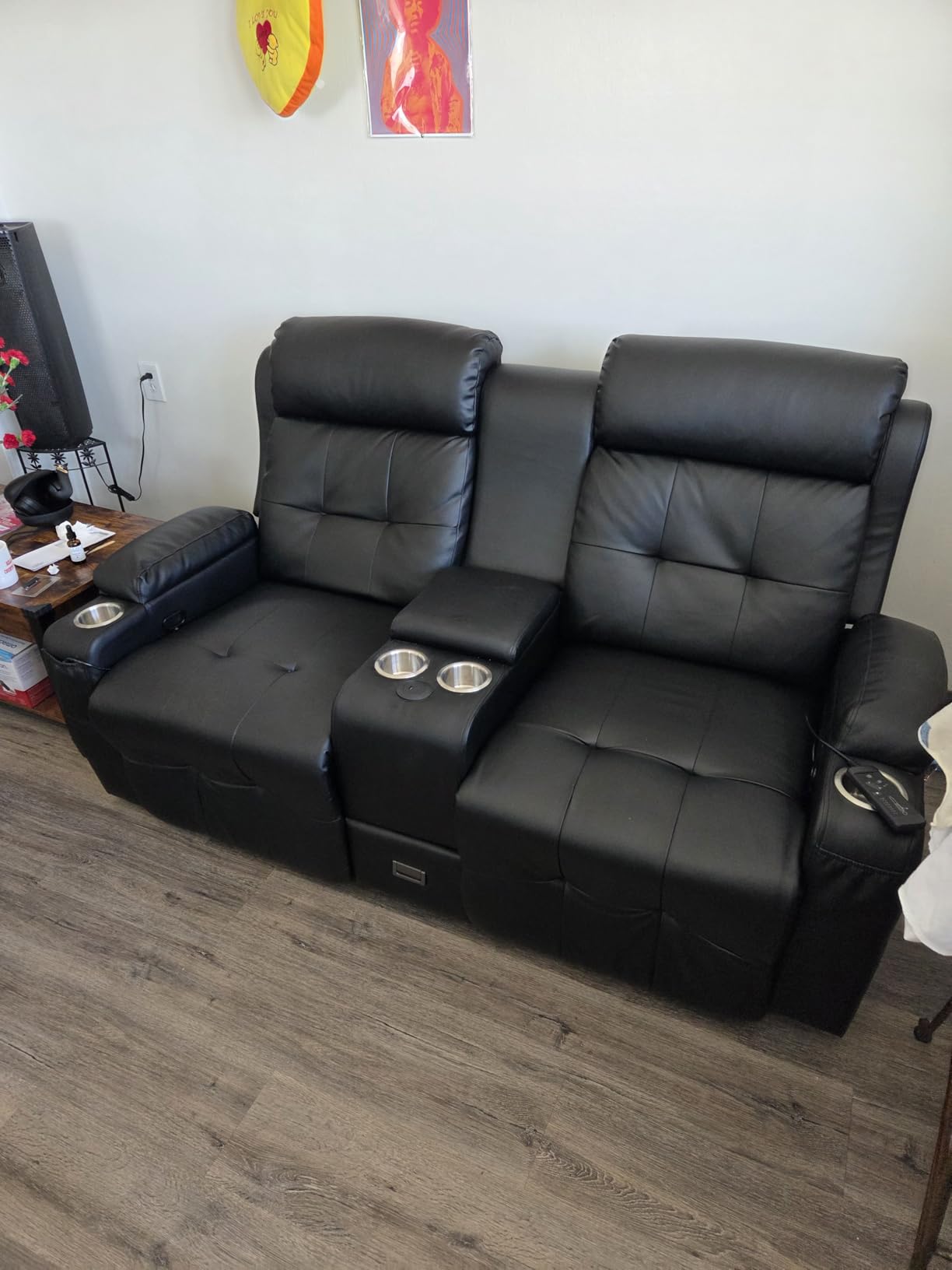 Loveseat Recliner Sofa, Home Theater Seating with Massage, Reclining Loveseats with Console, Wall Hugger RV Couch Movie Theater Chairs, RV Furniture Sofas with USB, Cup Holders, Drawer for Gaming Room customer photo 2