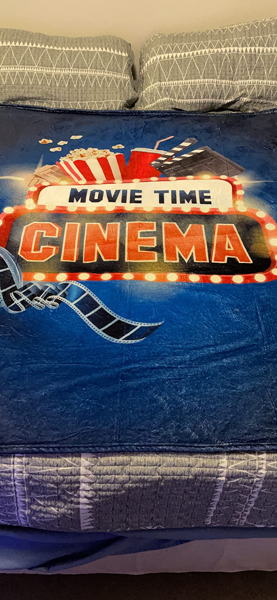 Movie Gifts Blanket Popcorn Night Throw Blanket | 50x60 Inch Flannel Blue and Red Popcorn Movie Night Pattern Blanket Gifts for Movie Lovers Family Friends customer photo 2
