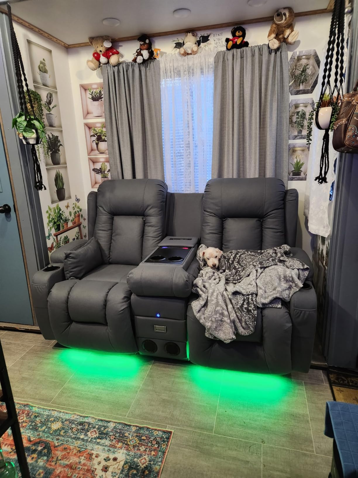 TUNYI Power Loveseat Recliner Sofa with Massage & Heat Home Theater Seating with Console RV Recliner Loveseat Sofa with USB/Storage/Side Pocket/LED Light/Speaker (Dark Grey, Loveseat) customer photo 2