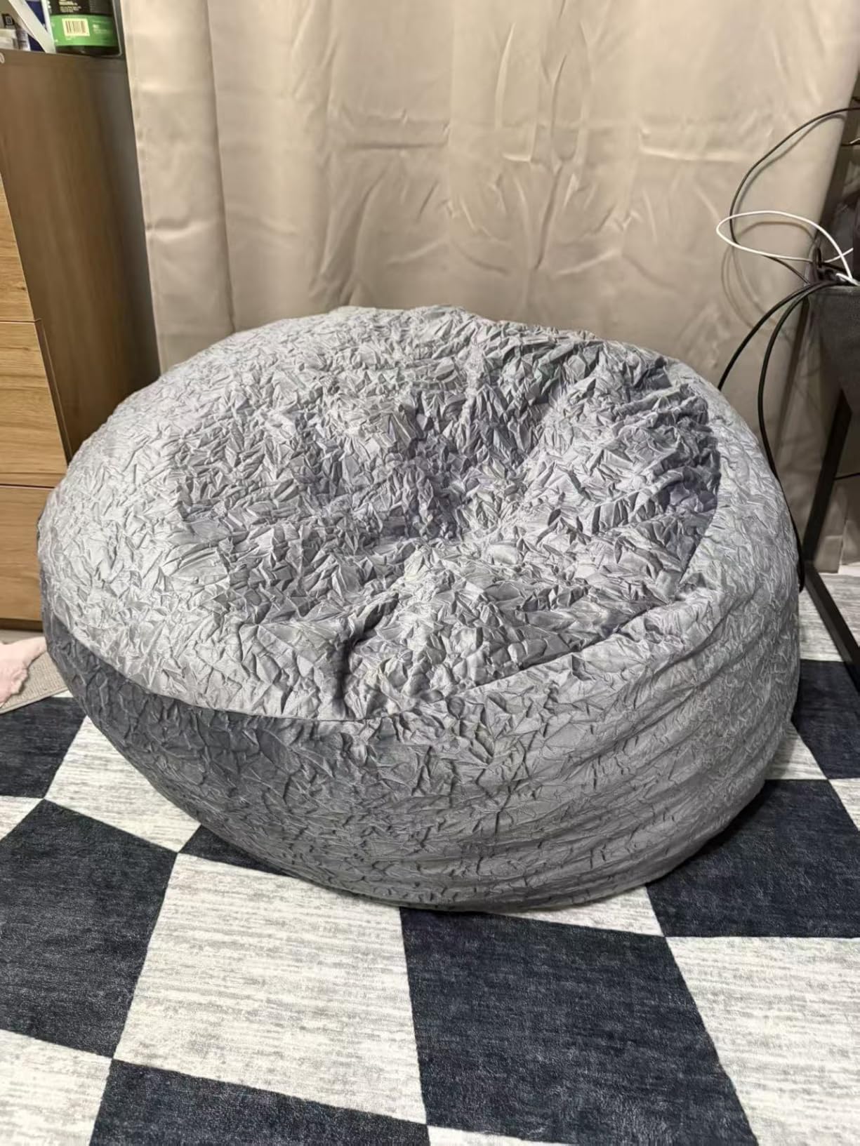 3 Ft Bean Bag Chair, Bean Bag Chairs for Living Room, 3 Foot, Dark Grey | Bean Bag Chairs for Adults, Memory Foam Filling, Soft Velvet Cover, Pocket & Pull-Handle customer photo 1