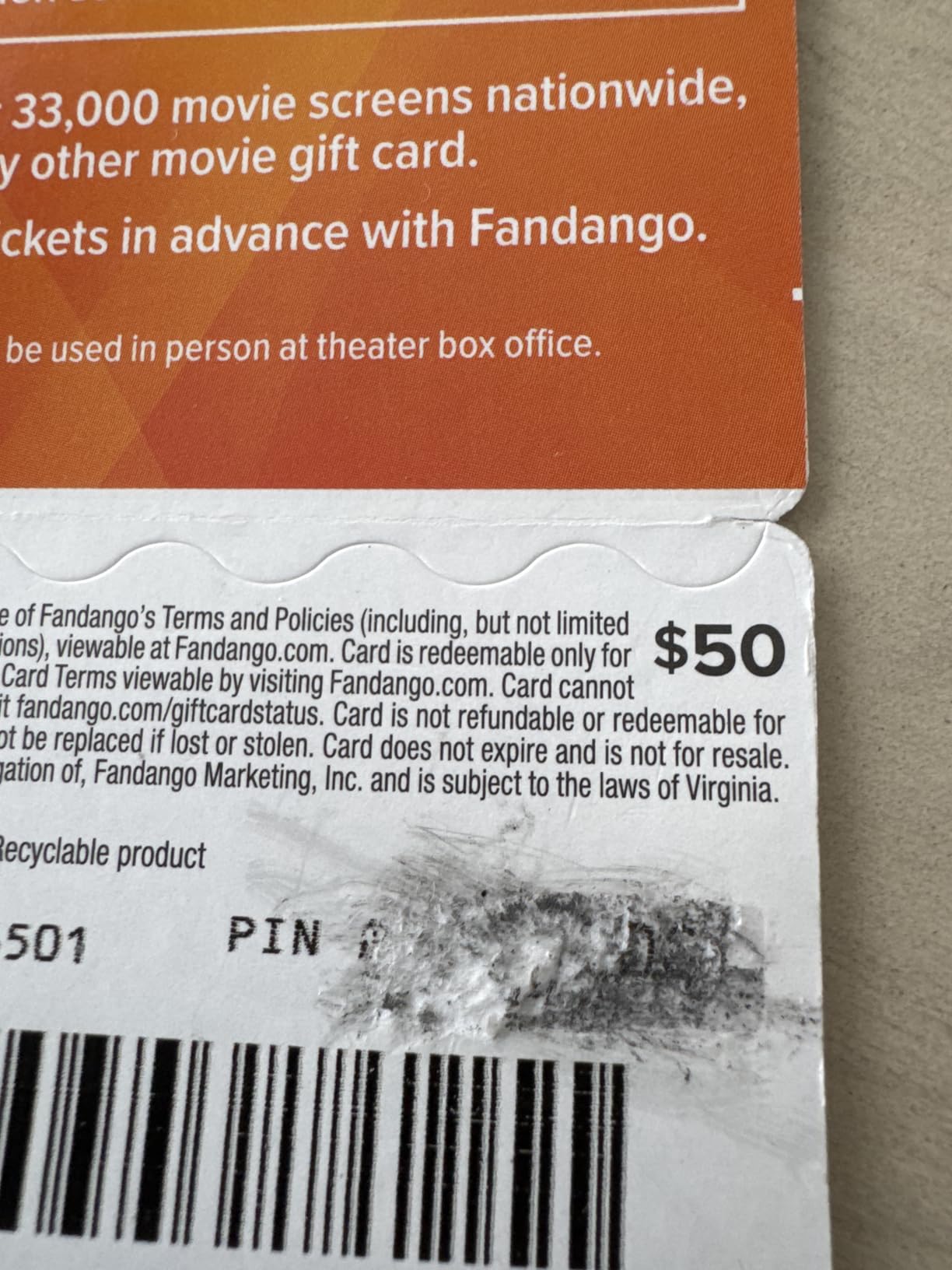 Fandango Physical Gift Card | Fandango - $50 customer photo 2