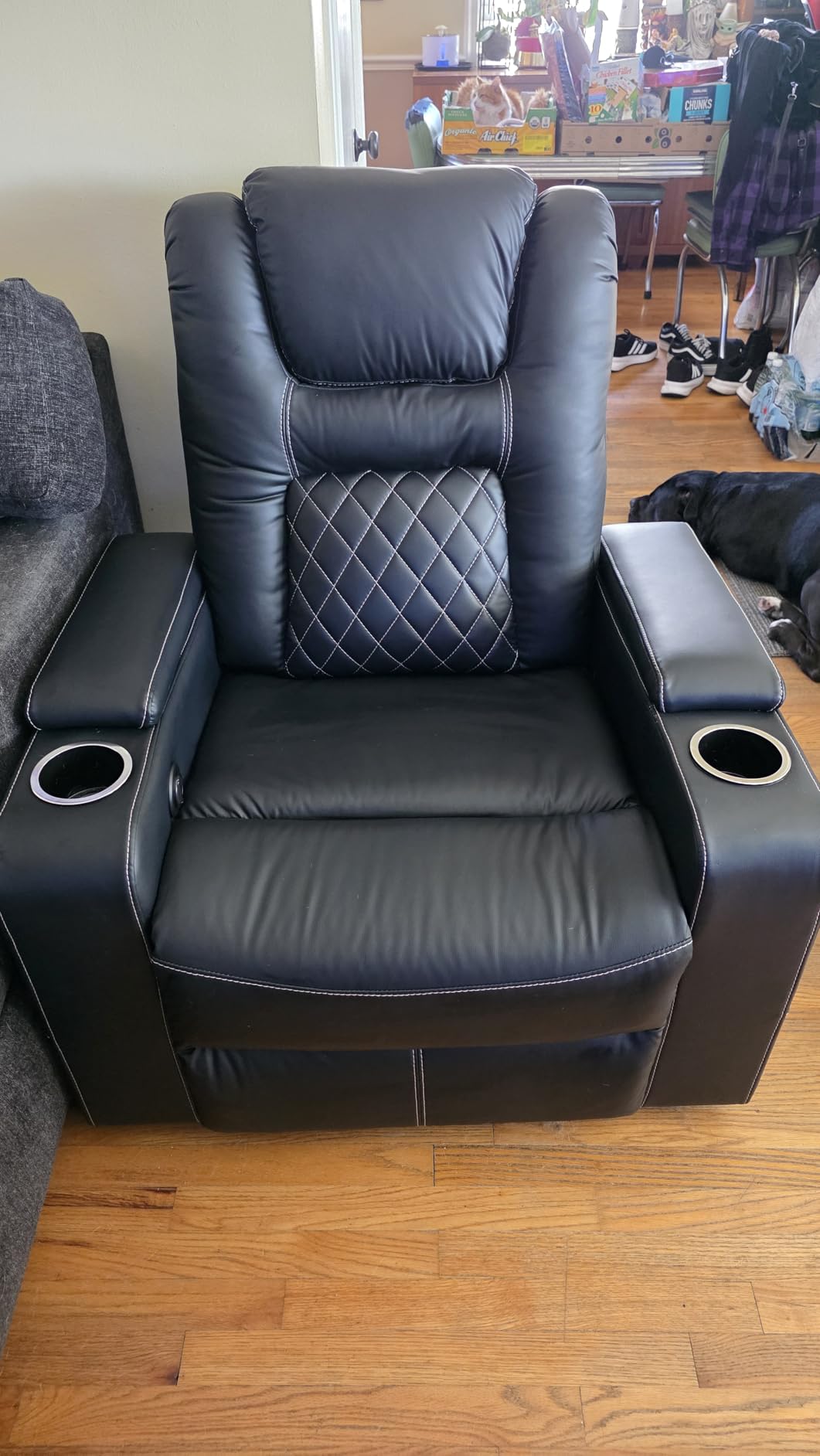 Electric Power Recliner Chair Set of 4, Breathable Leather Home Theater Seating with Hidden Arm Storage, Power Recliner Chair for Living Room with USB Ports and Cup Holders, Black customer photo 1