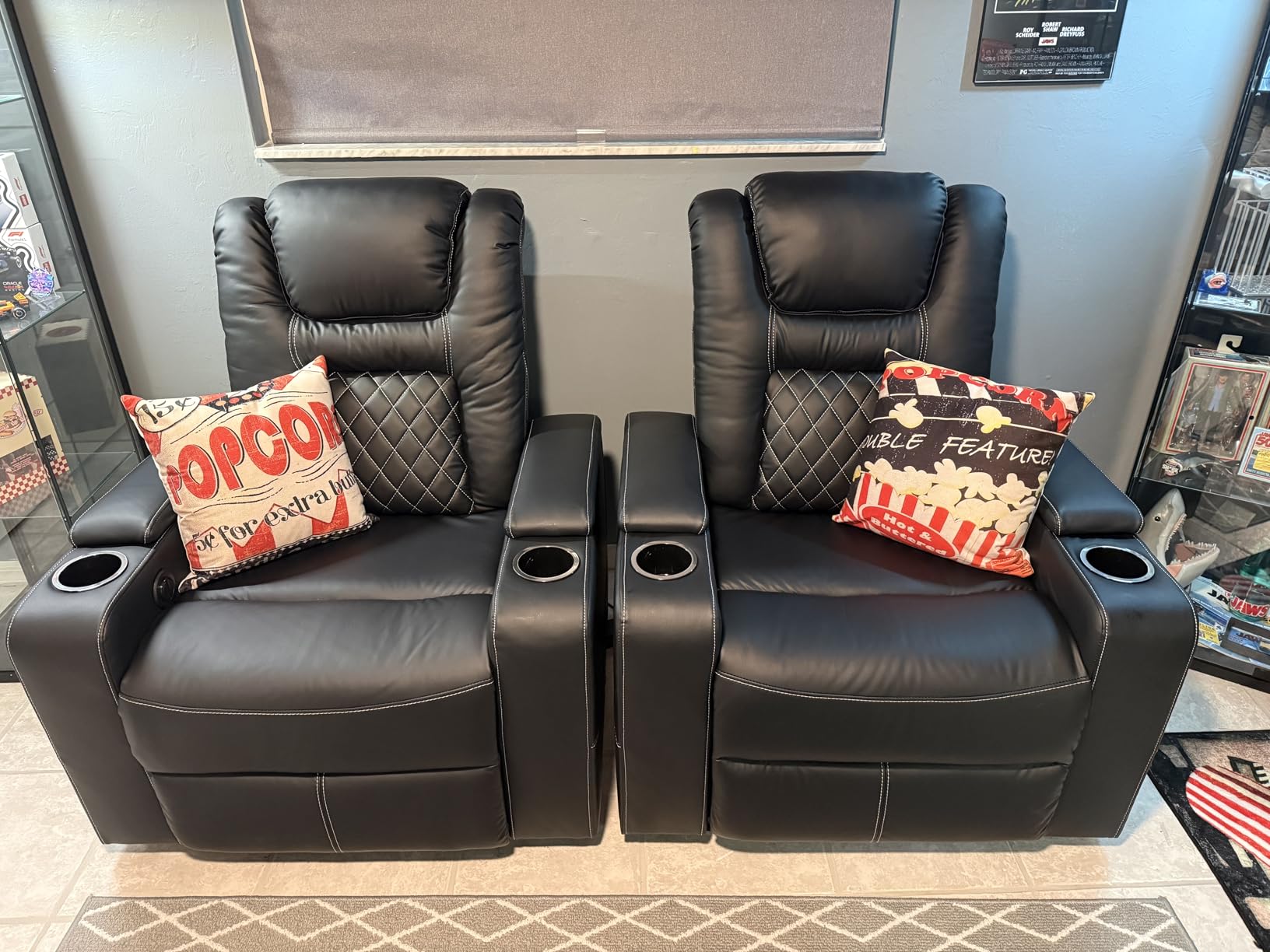 Electric Power Recliner Chair Set of 4, Breathable Leather Home Theater Seating with Hidden Arm Storage, Power Recliner Chair for Living Room with USB Ports and Cup Holders, Black customer photo 2