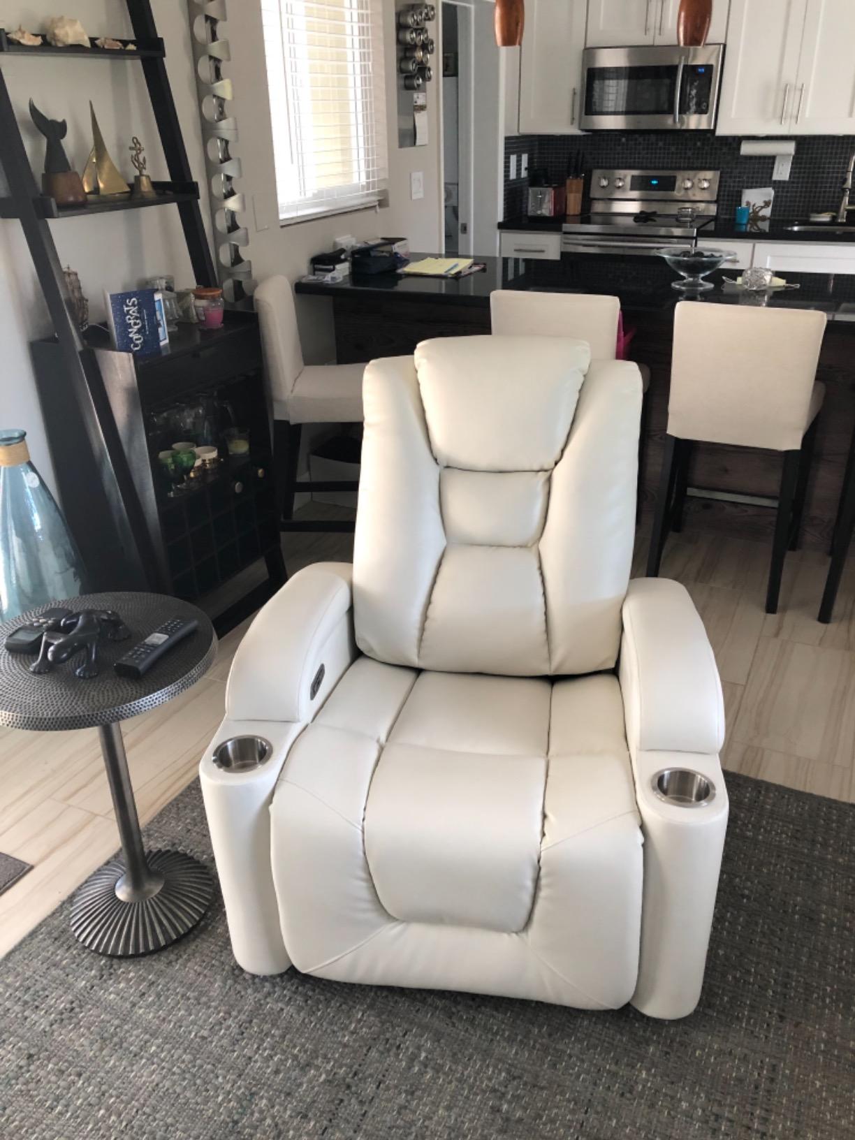 Power Home Theater Seating, Electric Gaming Recliner Chair with Adjustable Headrest, Faux Leather Movie Reclining Chairs with Cup Holders LED Lights, USB Port, Hidden Arm Storage, Black customer photo 1