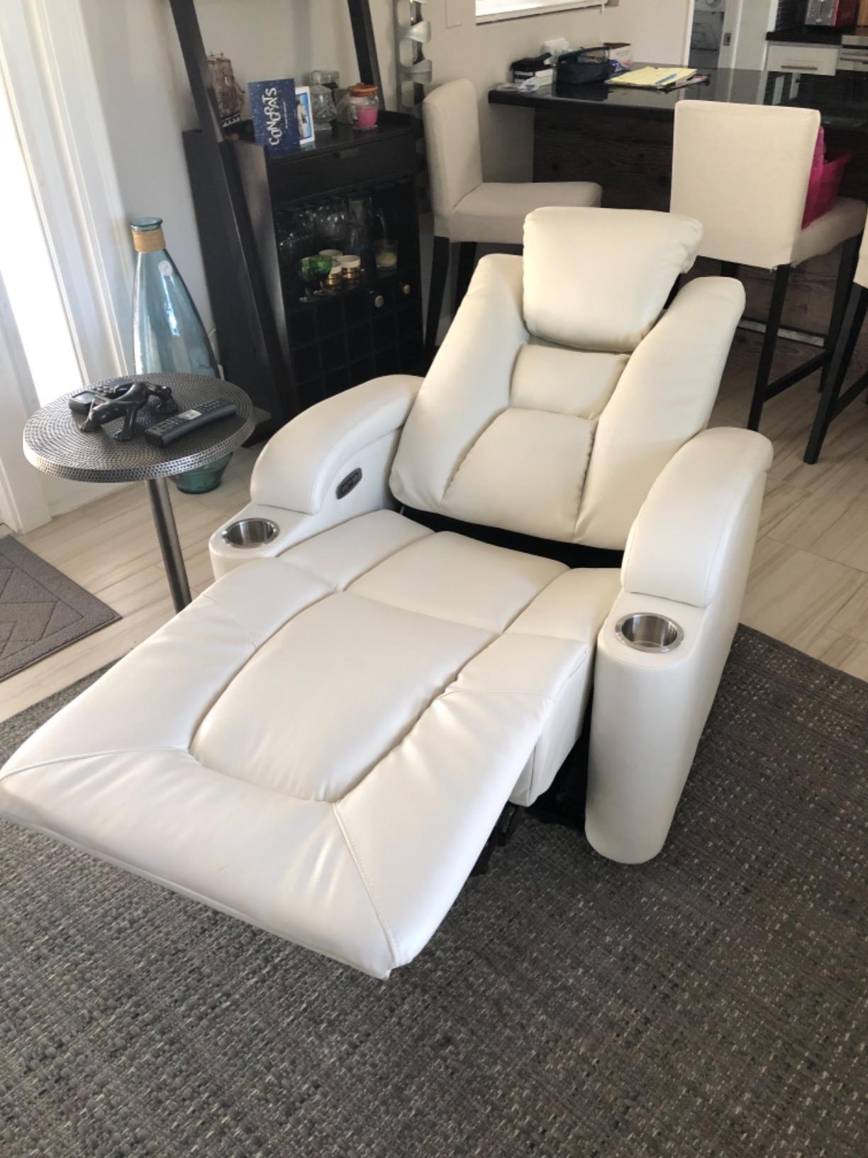 Power Home Theater Seating, Electric Gaming Recliner Chair with Adjustable Headrest, Faux Leather Movie Reclining Chairs with Cup Holders LED Lights, USB Port, Hidden Arm Storage, Black customer photo 2