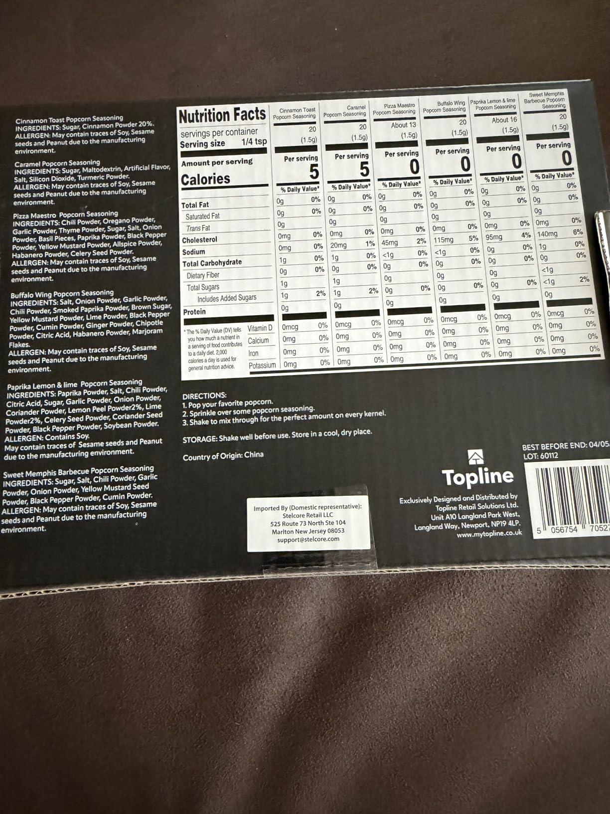 Topline Popcorn Seasoning Variety Pack Gift Set - 6 Gourmet Toppings: Caramel, BBQ, Buffalo Wing, Pizza, Cinnamon Toast & Sweet Memphis BBQ customer photo 2
